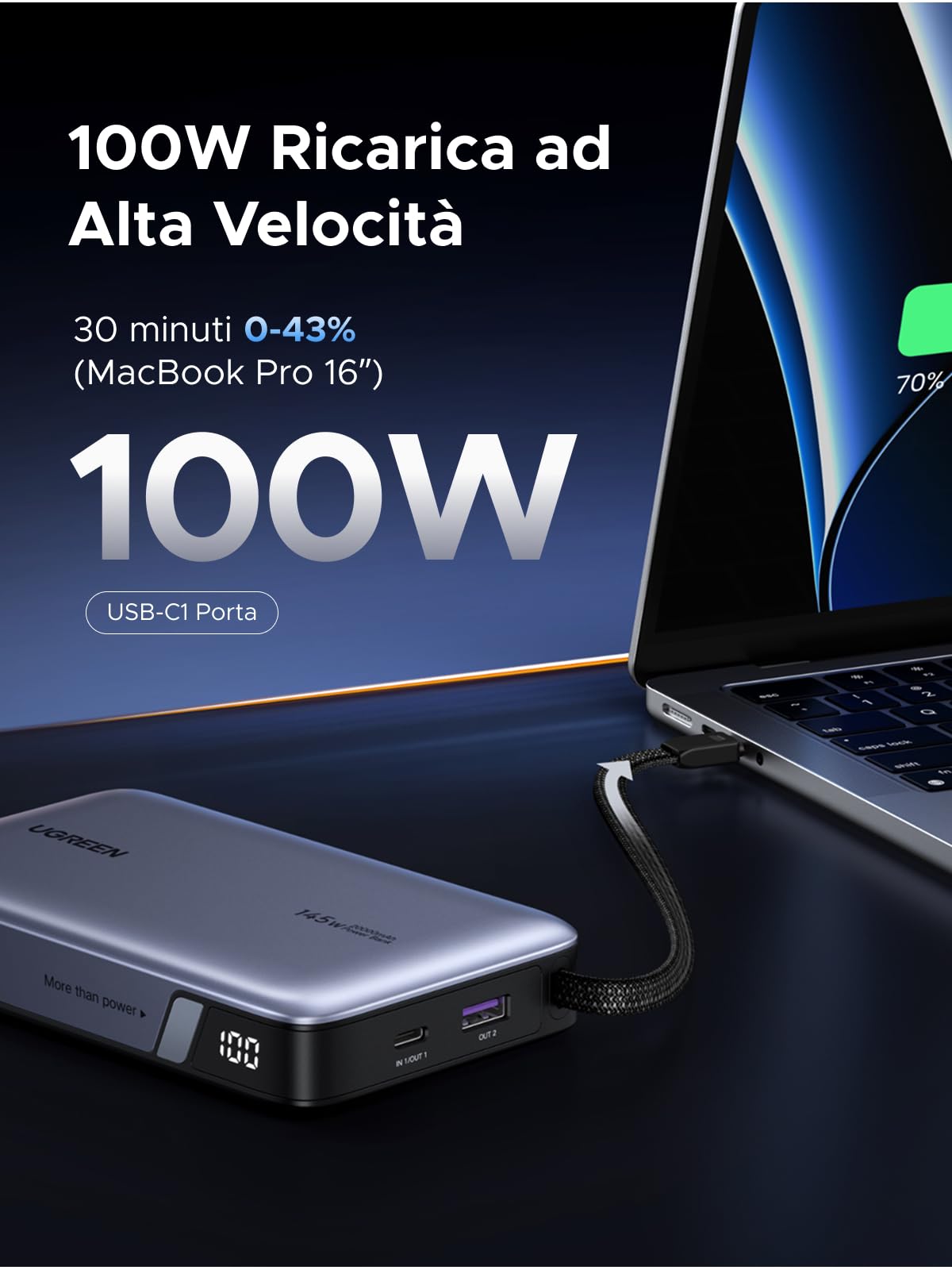 ugreen-nexode-power-bank-20000mah-145w-pd-100w-con-cavo-usb-c-integrato image 3