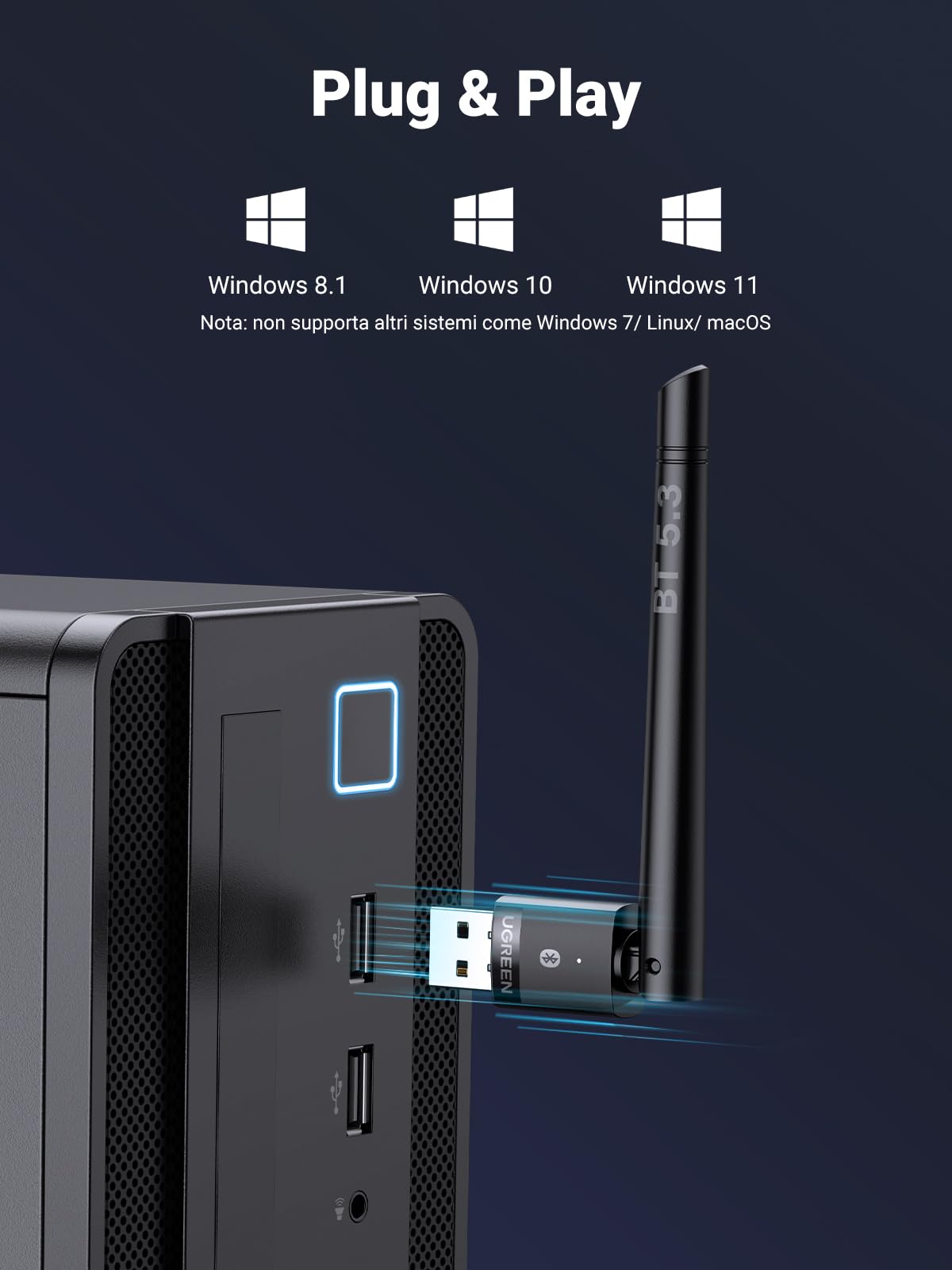 ugreen-adattatore-bluetooth-5-3-usb-con-antenna-per-pc-windows-11-10-8-1 image 3