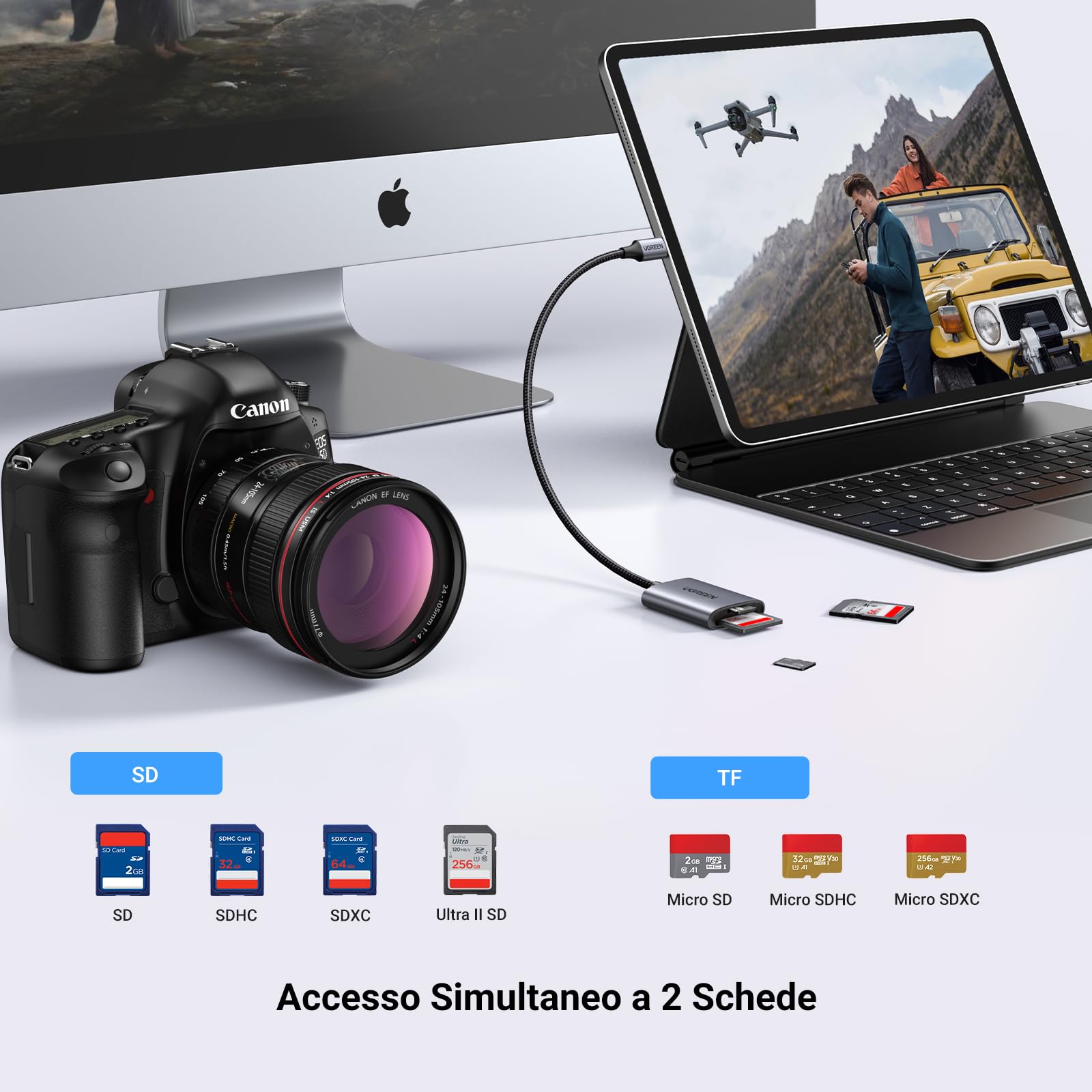 ugreen-lettore-di-schede-sd-usb-c-in-alluminio-sd-3-0-170mb-s-doppio-slot-sd-tf image 3