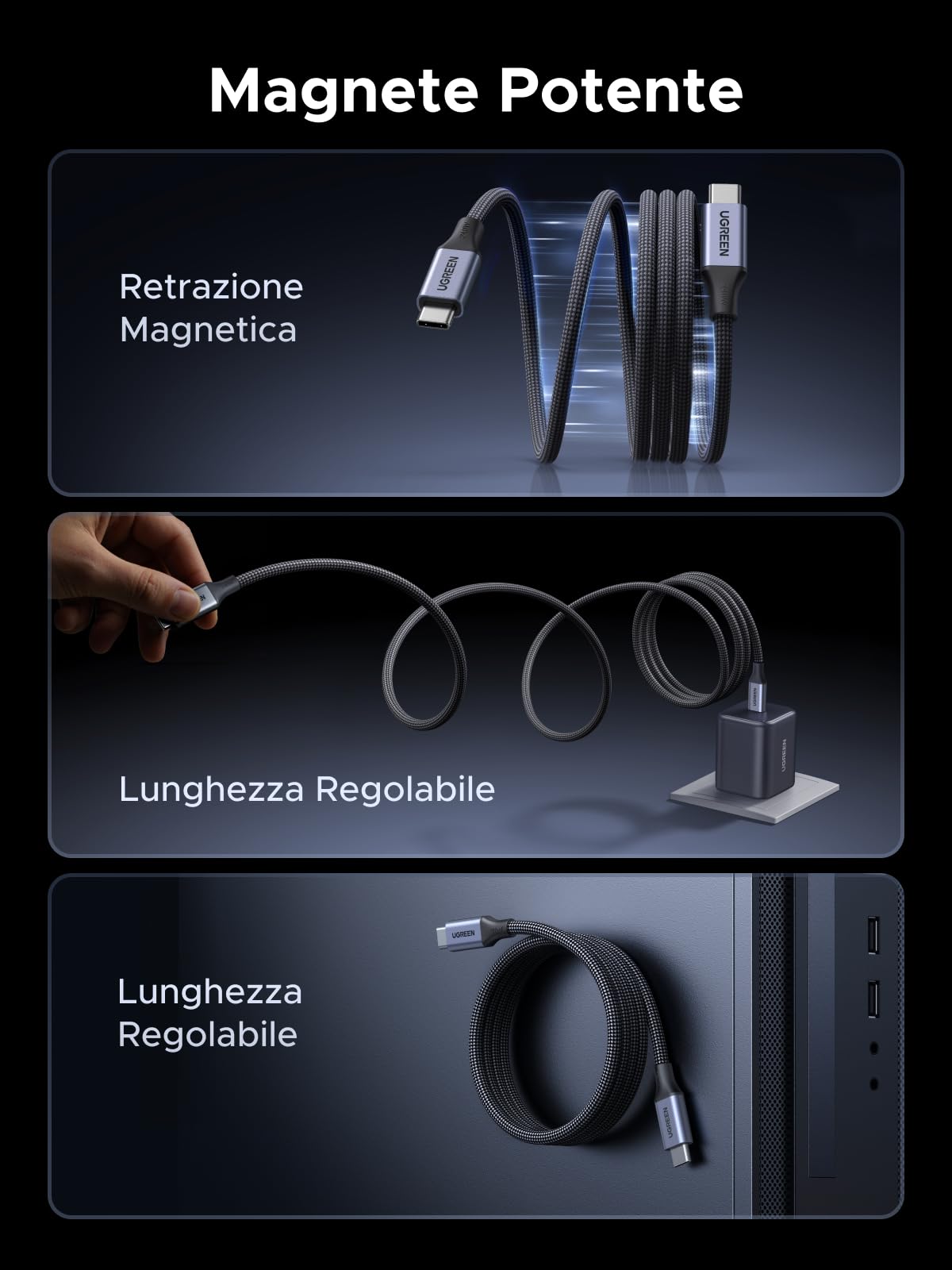 ugreen-cavo-usb-c-magnetico-240w-pd3-1-1m-ricarica-rapida-type-c-con-avvolgiment image 2