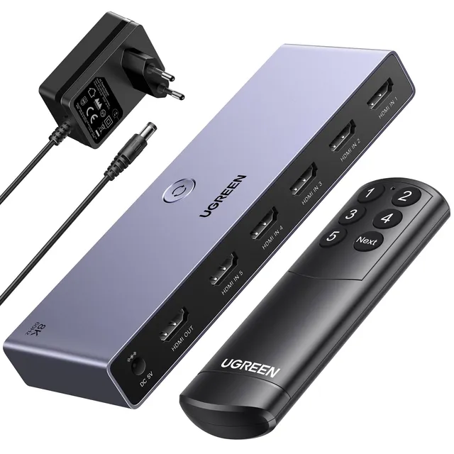 ugreen-switch-hdmi-2-1-8k-60hz-5-ingressi-1-uscita-con-telecomando image 1