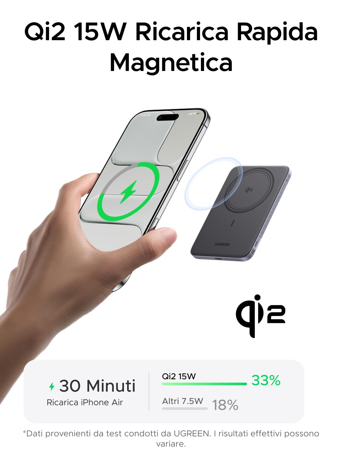 ugreen-magflow-air-qi2-power-bank-magsafe-5000mah-15w-grigio-ultrasottile image 2