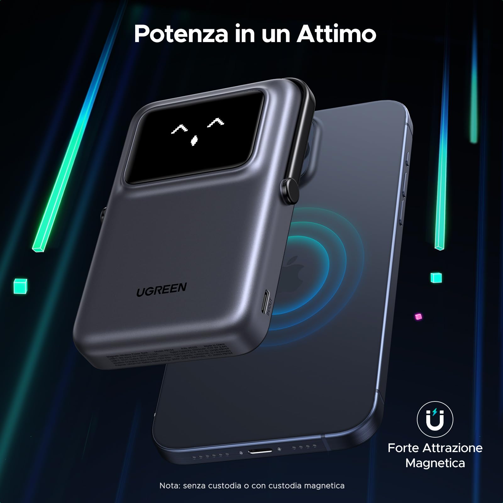 ugreen-uno-power-bank-magnetico-10000mah-pd-20w-con-cavo-usb-c-display-e-stand-n image 2