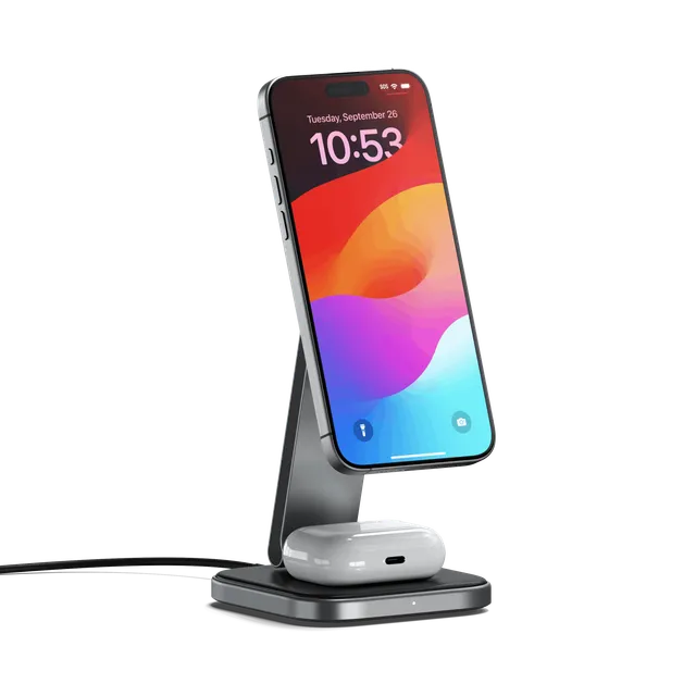 satechi-2-in-1-foldable-qi2-stand-di-ricarica-wireless-iphone-airpods image 1