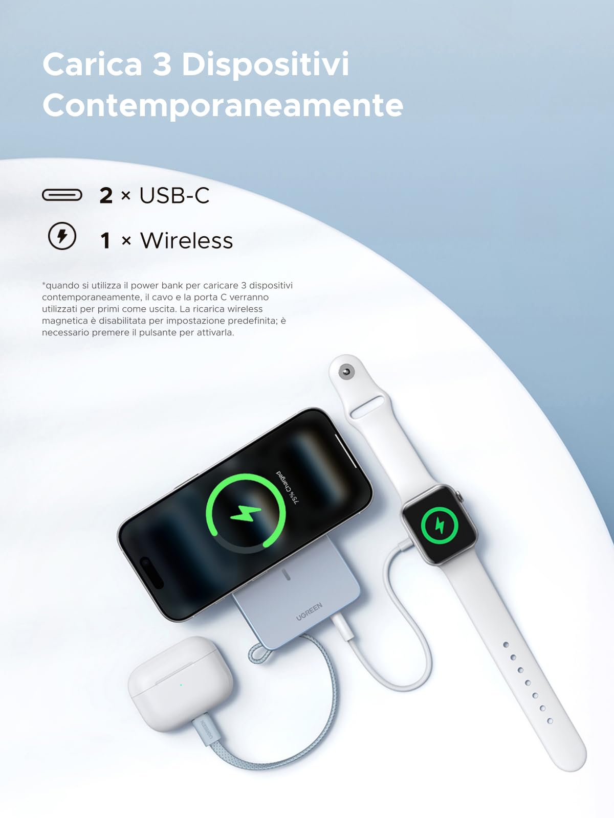 ugreen-magflow-power-bank-magsafe-qi2-25w-10000mah-usb-c-pd-30w-blu image 4