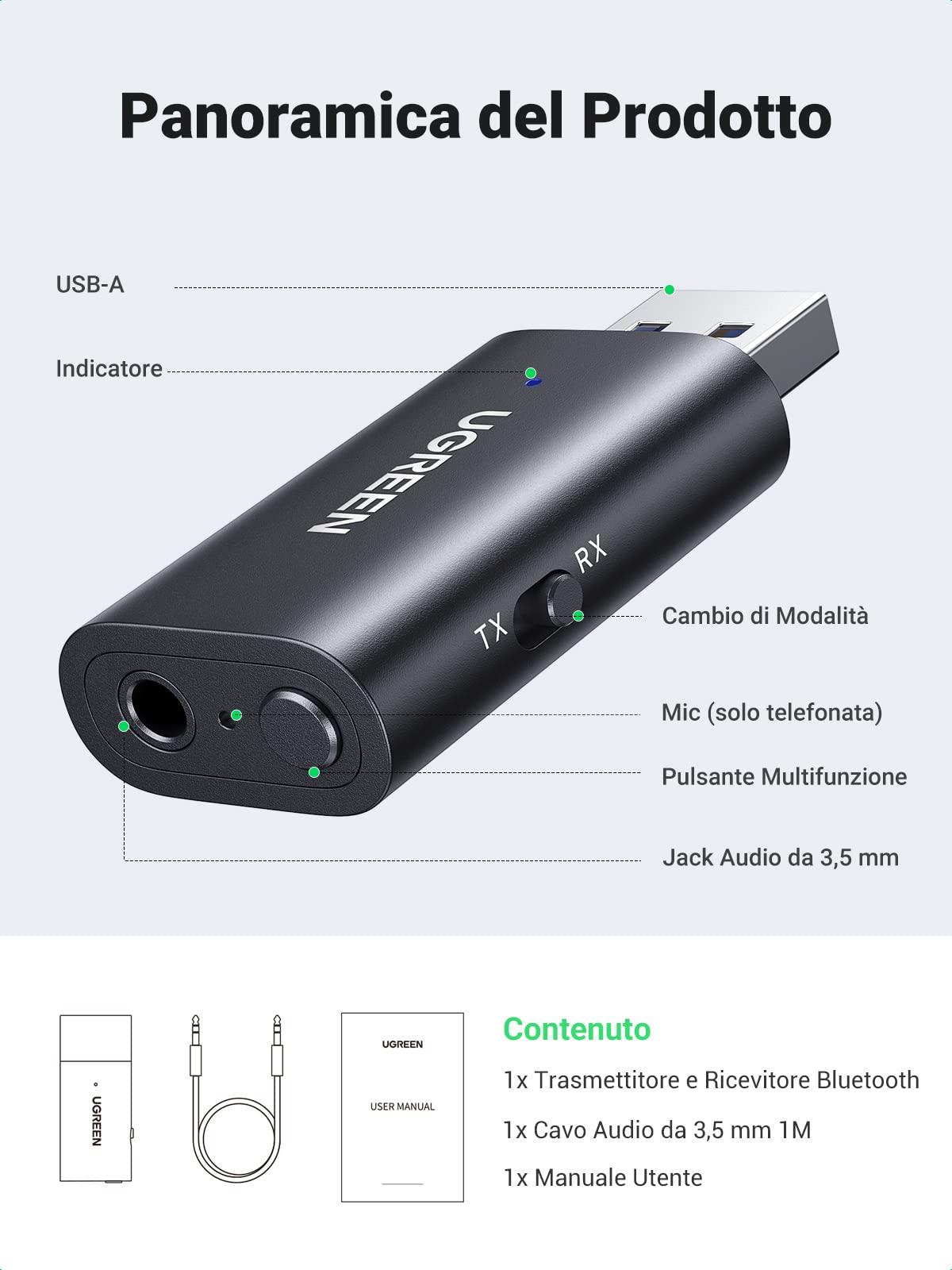 ugreen-trasmettitore-ricevitore-bluetooth-5-4-jack-3-5mm-2-in-1-tx-rx image 8