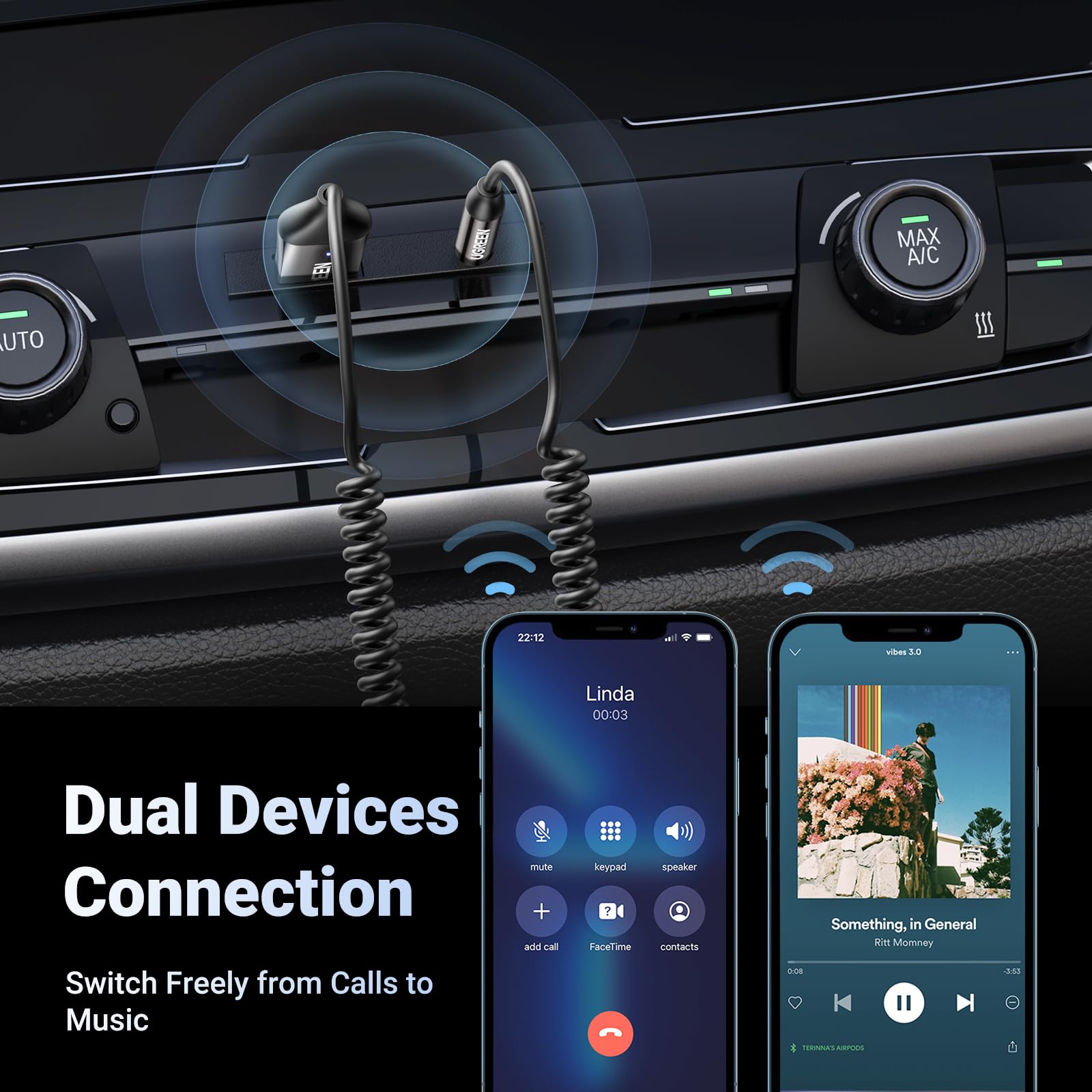 ugreen-ricevitore-bluetooth-6-0-aux-jack-3-5mm-usb-a-con-microfono-grigio image 6