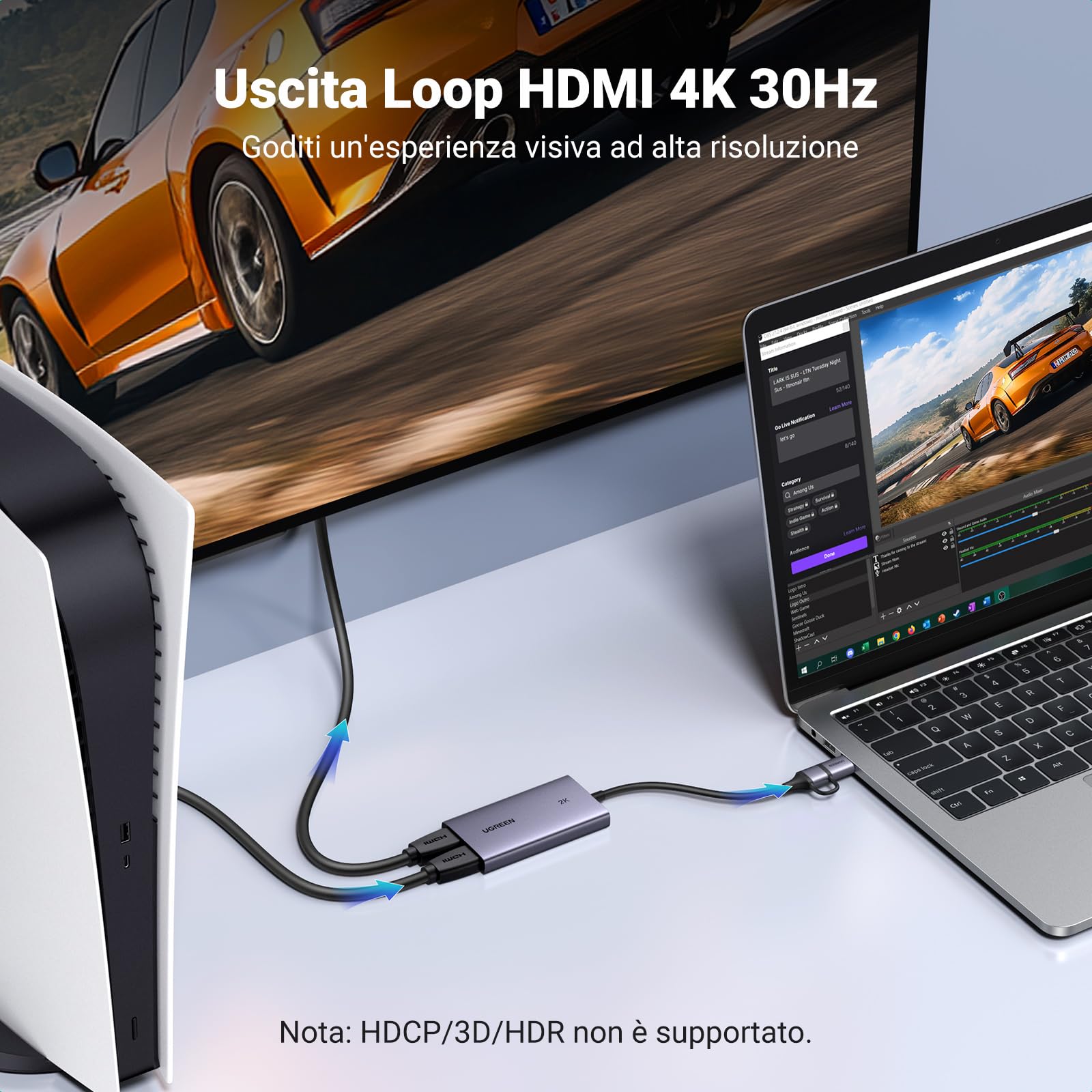ugreen-scheda-di-acquisizione-video-hdmi-4k-30hz-loopout-usb-a-usb-c image 2