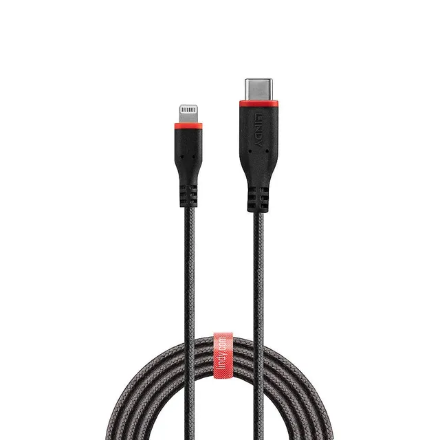lindy-31286-cavo-usb-c-a-lightning-1m-mfi-in-cotone-black-line image 1