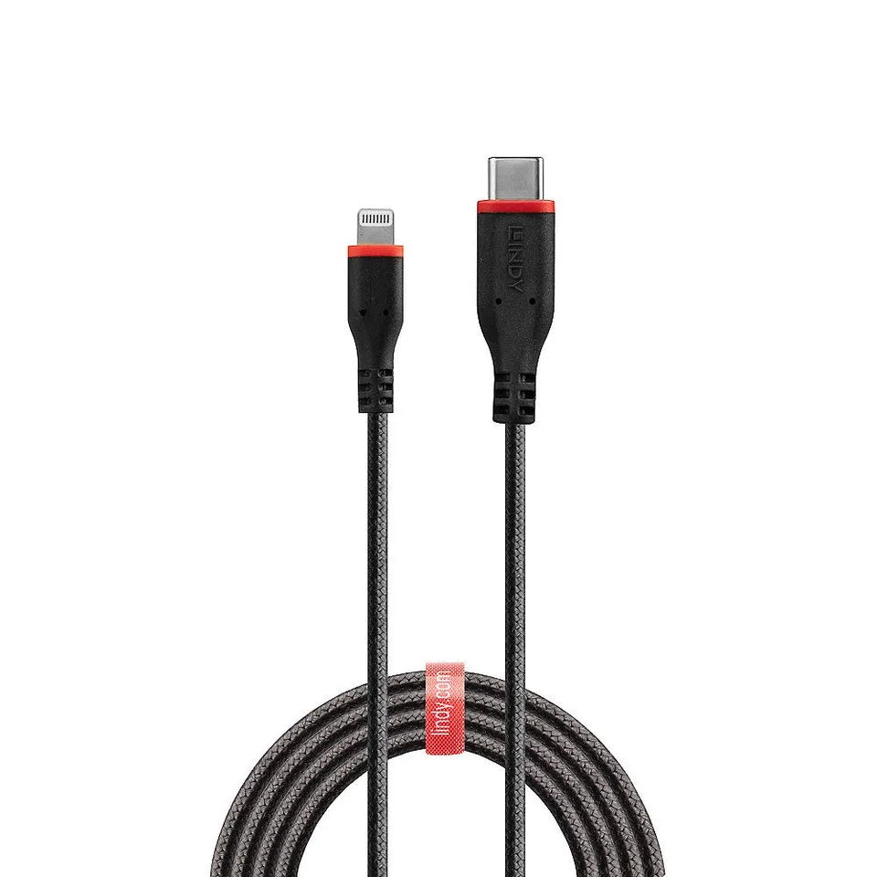 lindy-31286-cavo-usb-c-a-lightning-1m-mfi-in-cotone-black-line image 1