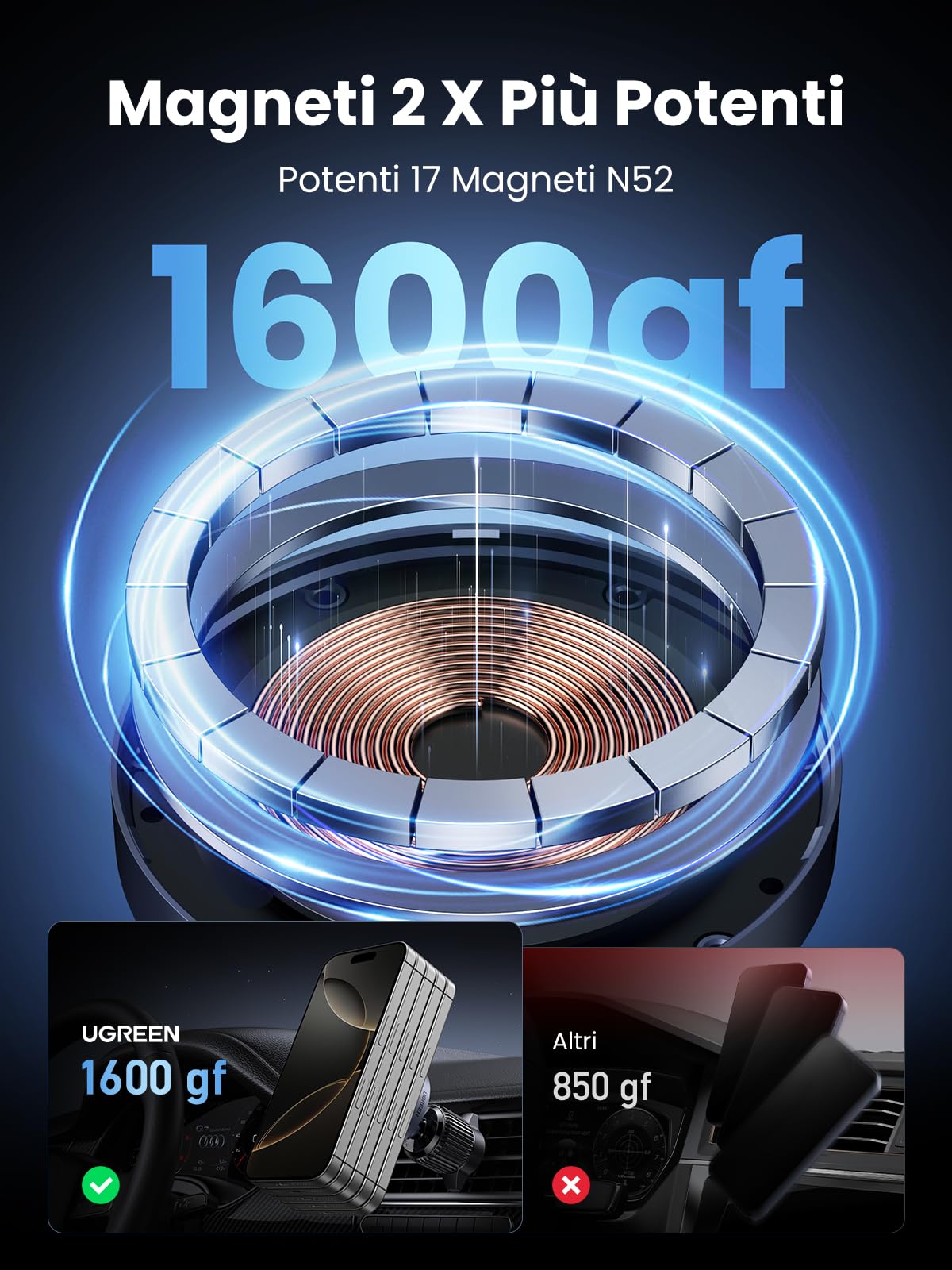 ugreen-supporto-auto-magnetico-2in1-con-ricarica-wireless-15w image 4