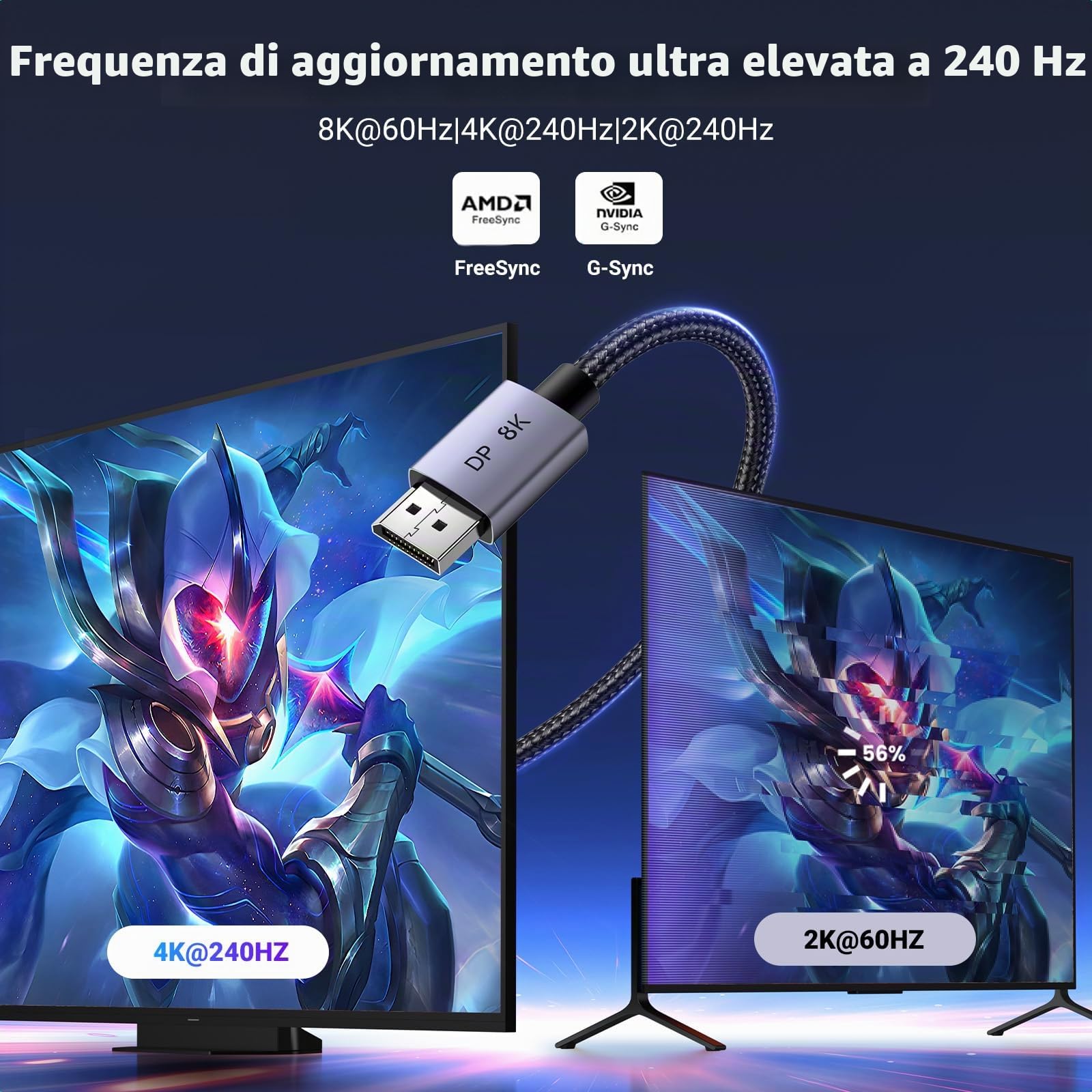 ugreen-cavo-displayport-1-4-8k-60hz-2m-certificato-vesa-in-nylon image 3