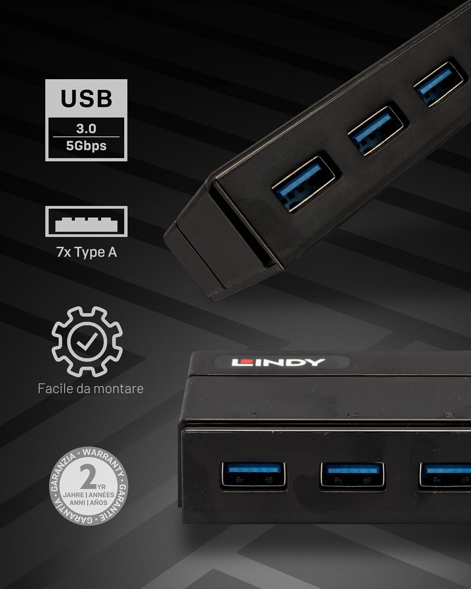 lindy-43228-hub-usb-3-0-7-porte-con-ricarica-bc-1-2 image 2