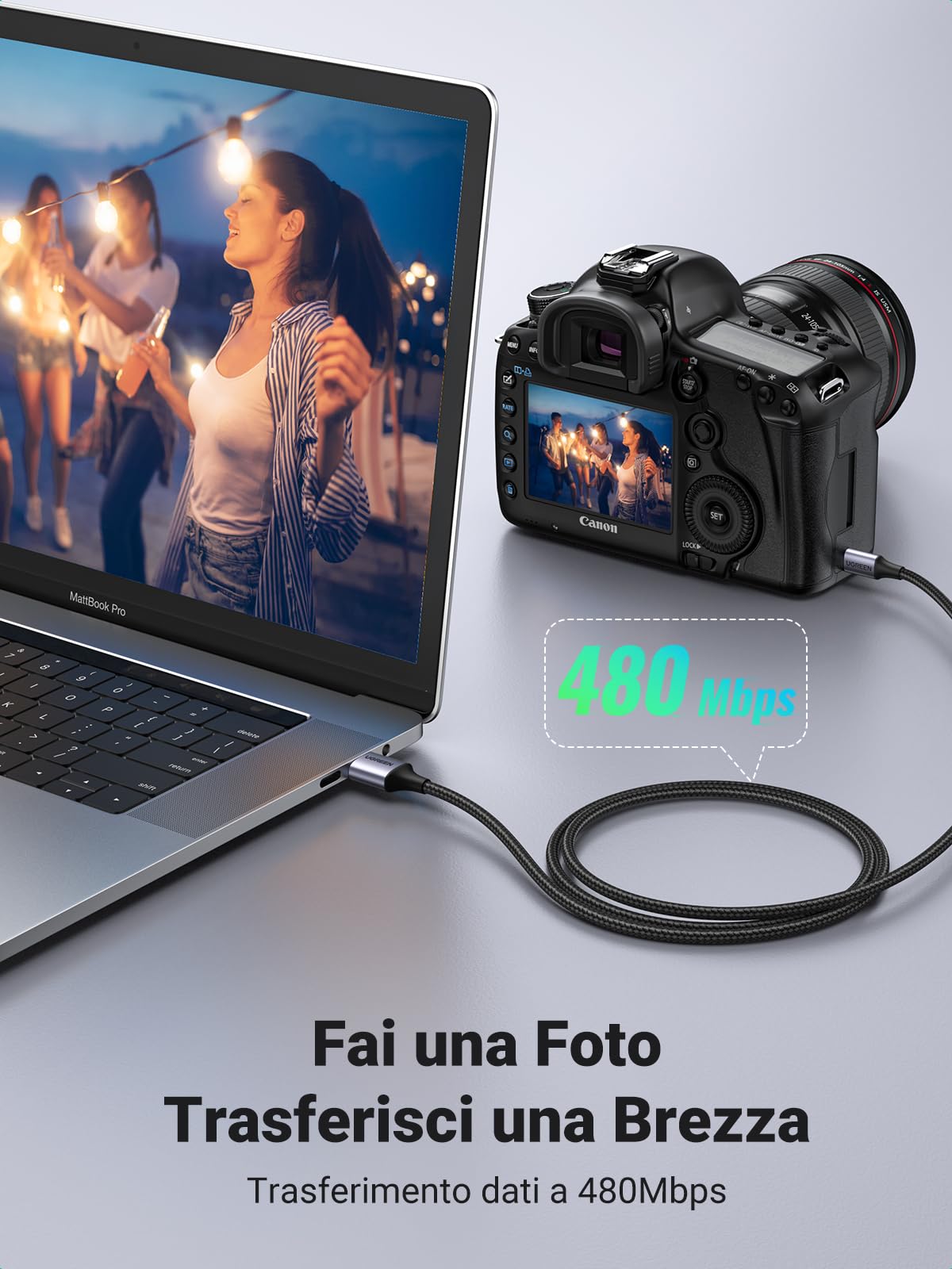 ugreen-cavo-usb-a-2-0-a-mini-b-nylon-1m-ricarica-2a-480mbps image 4