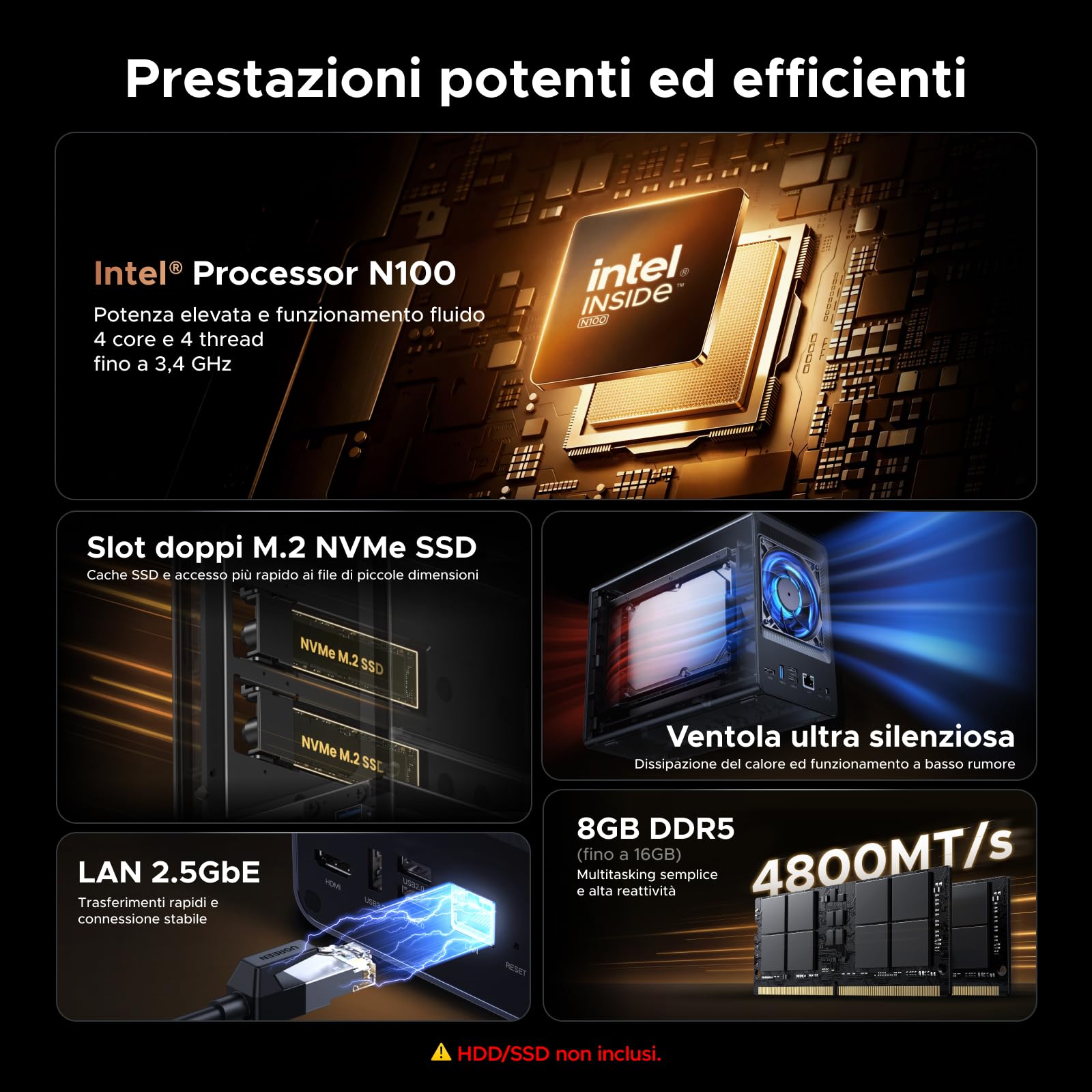 ugreen-nasync-dxp2800-nas-2-vani-intel-n100-2-5gbe-8gb-ddr5-senza-hdd image 2