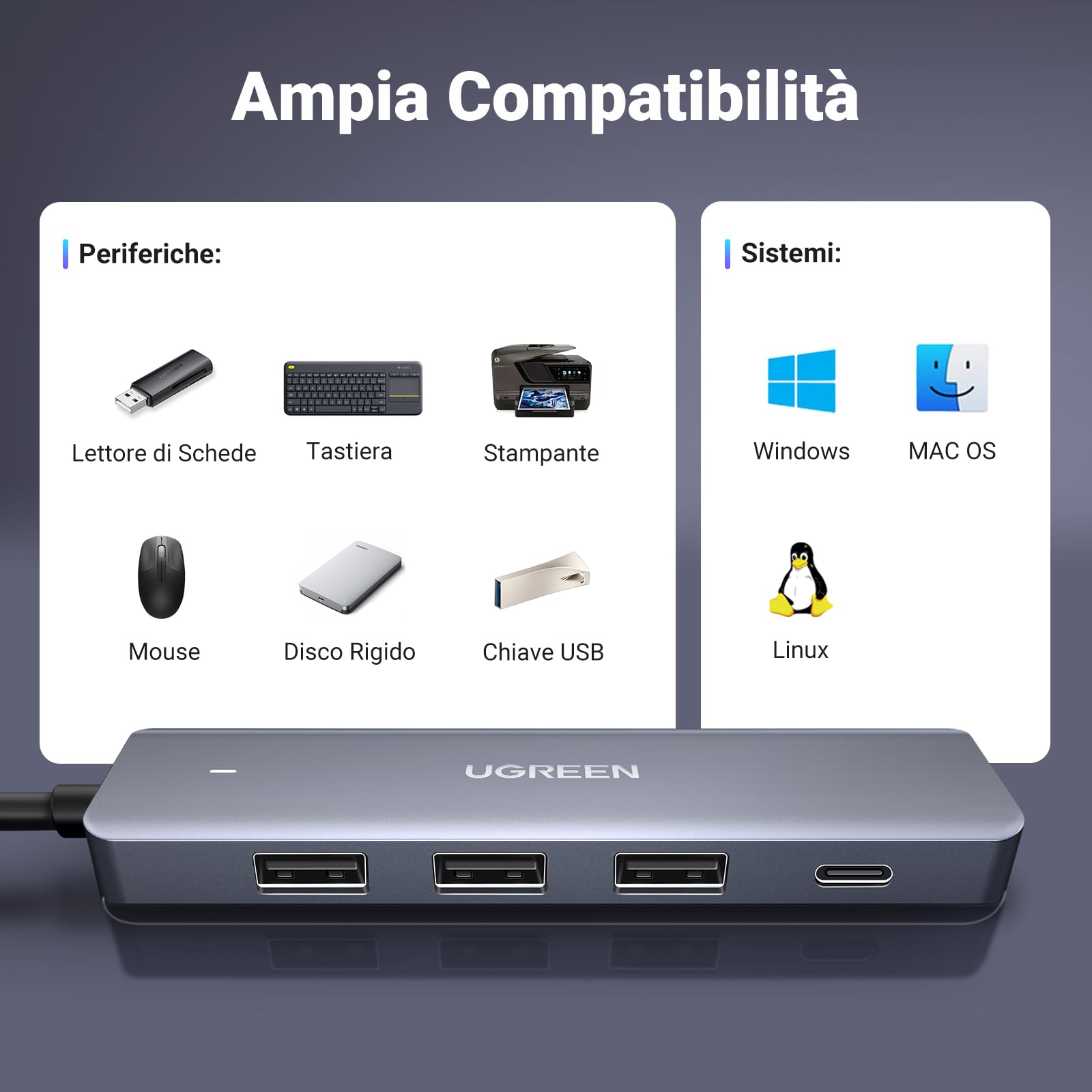ugreen-hub-usb-3-0-4-porte-5gbps-con-cavo-60cm image 5