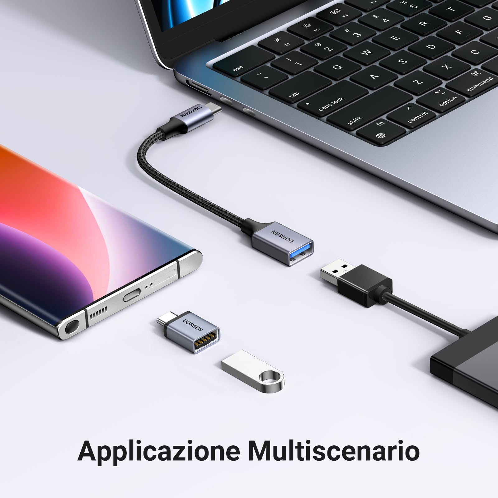 ugreen-adattatore-usb-c-a-usb-a-3-0-5gbps-alluminio-2-pezzi-grigio image 3