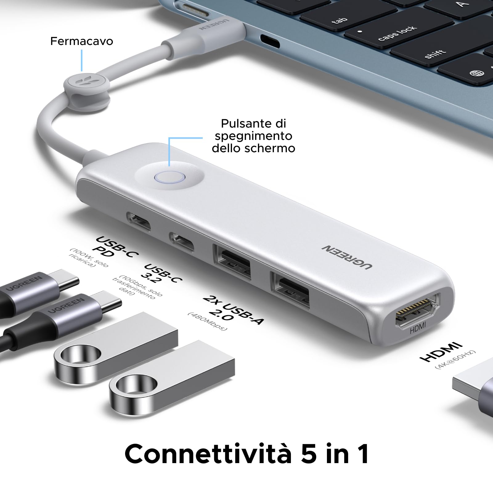 ugreen-revodok-hub-usb-c-5-in-1-con-hdmi-4k-60hz-pd-100w-e-usb-10gbps image 2