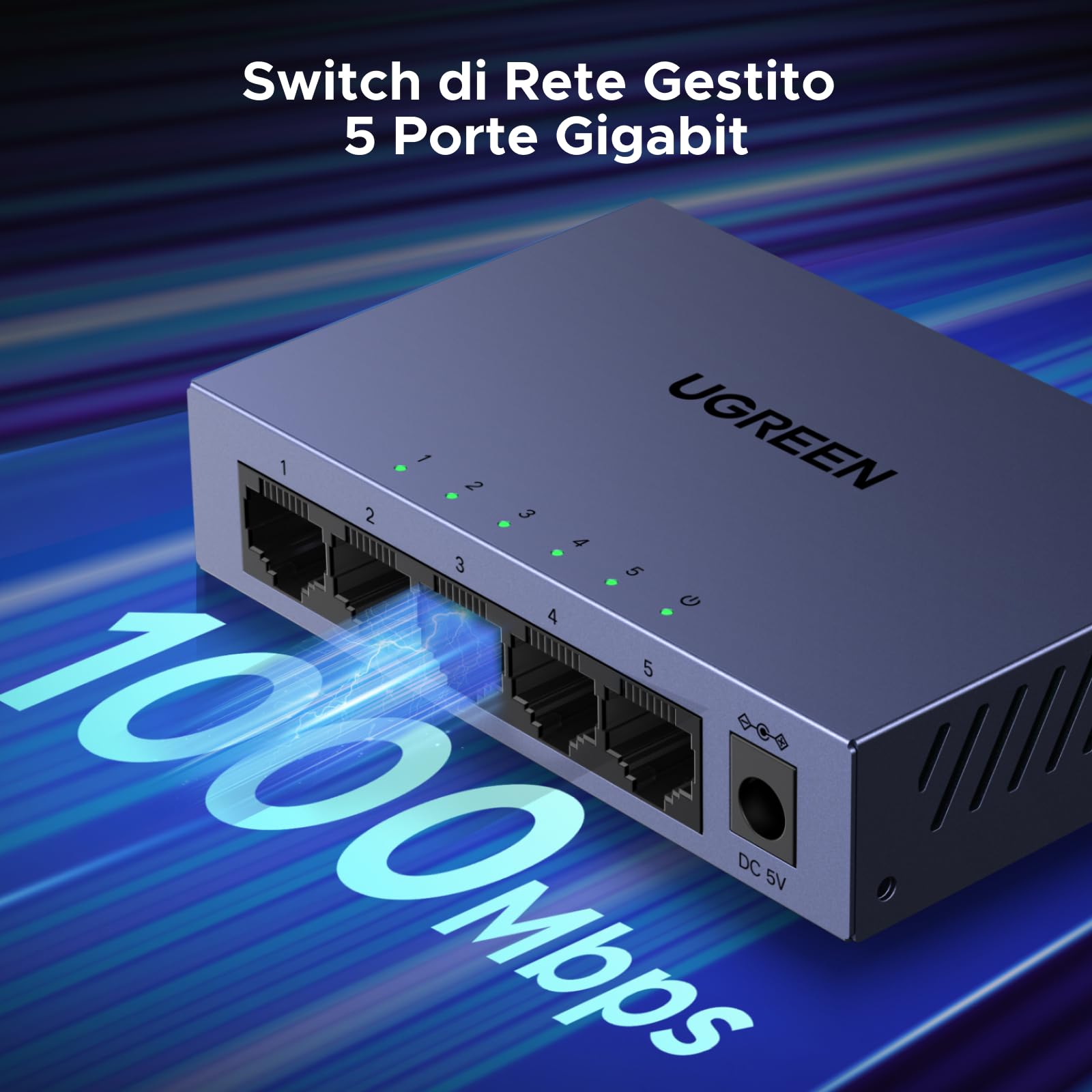 ugreen-switch-di-rete-5-porte-gigabit-gestibile-1000mbps-metallo image 2