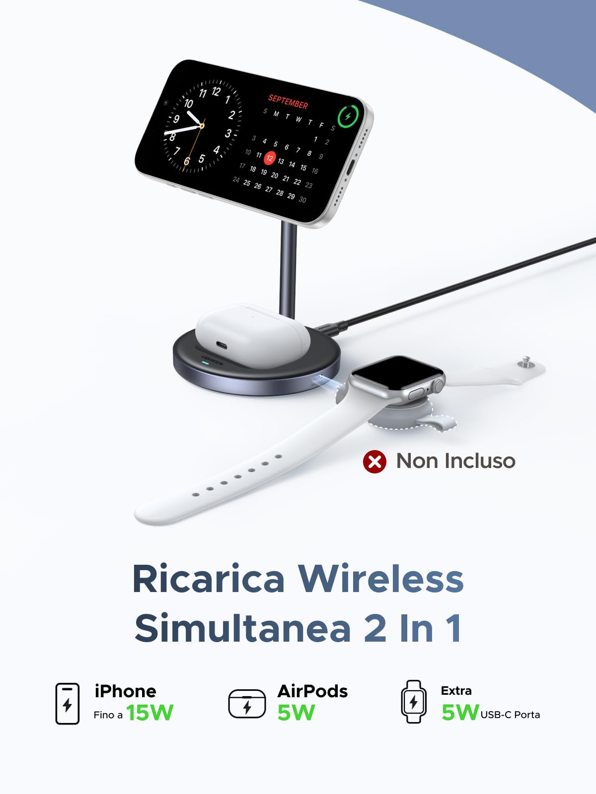 ugreen-zapix-2-in-1-caricatore-wireless-magnetico-qi2-15w-con-stand-regolabile-1 image 3