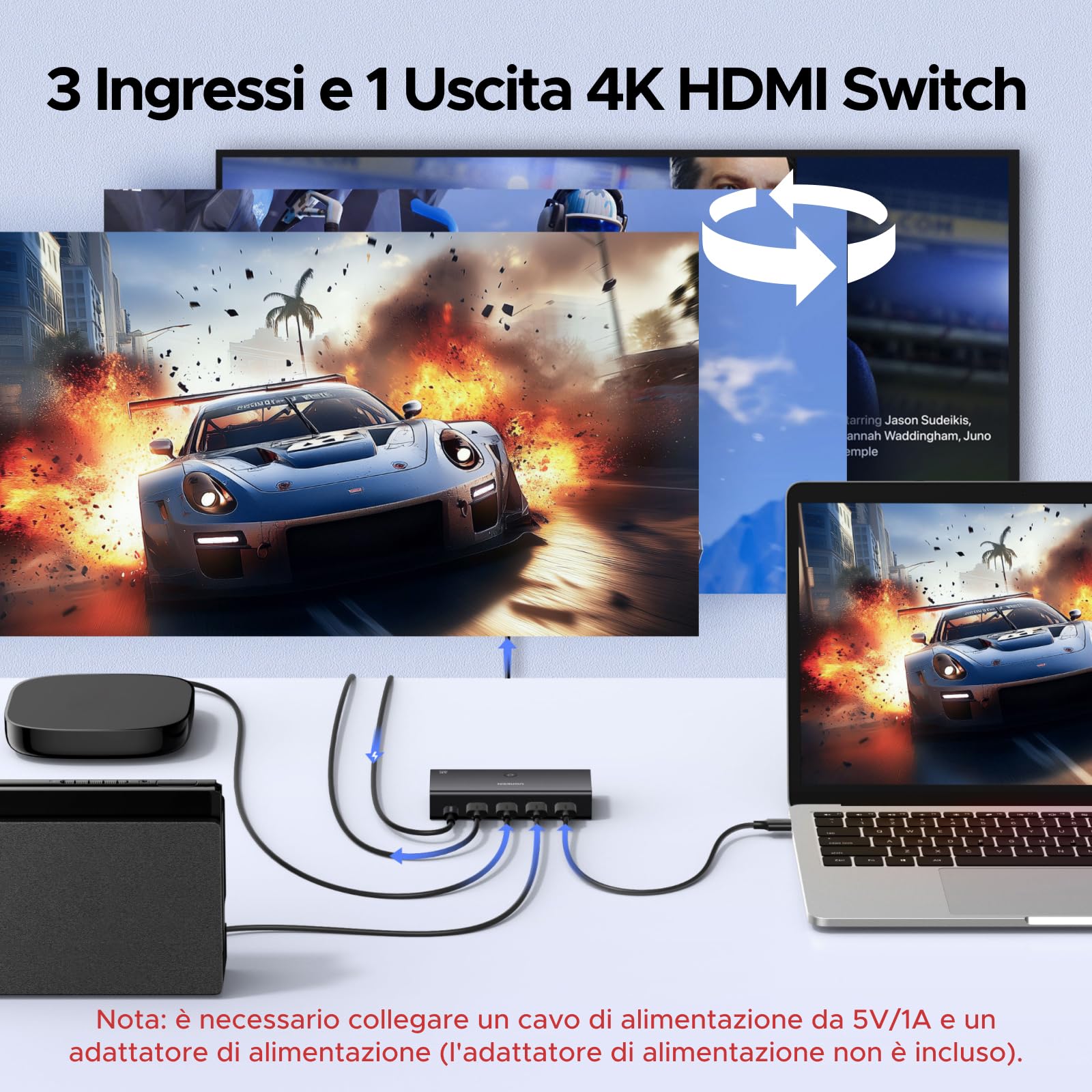 ugreen-switch-hdmi-4k-60hz-3-ingressi-1-uscita-con-telecomando image 2