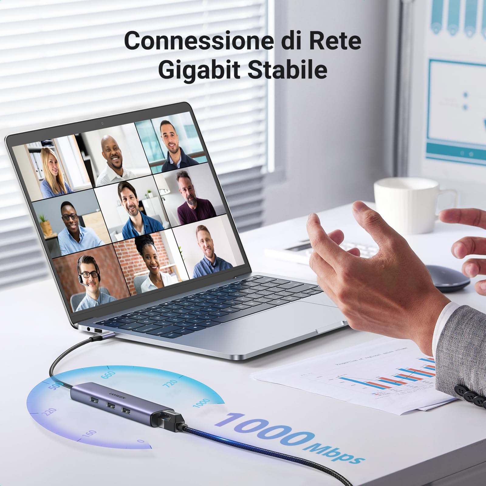 ugreen-hub-usb-c-4-in-1-ethernet-gigabit-3-porte-usb-3-0 image 3