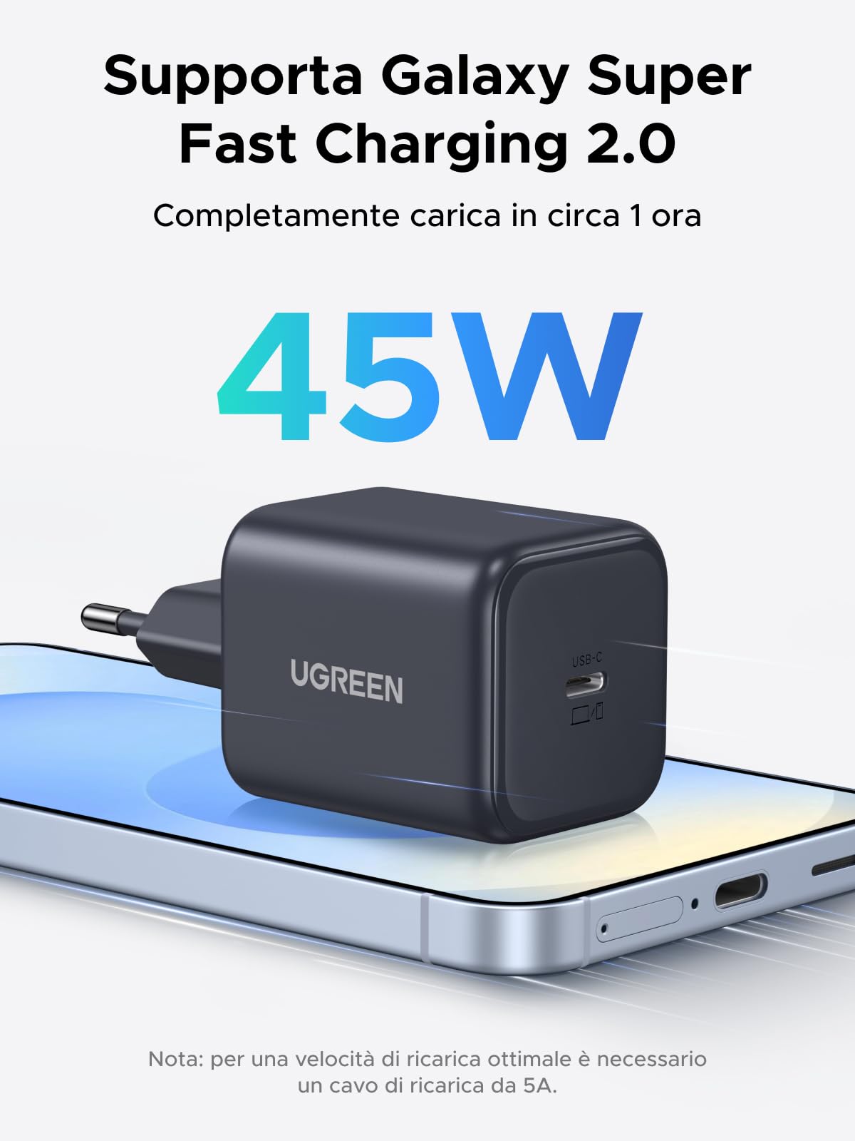 ugreen-zapix-caricatore-usb-c-45w-gan-pd-3-0-pps-singola-porta image 2