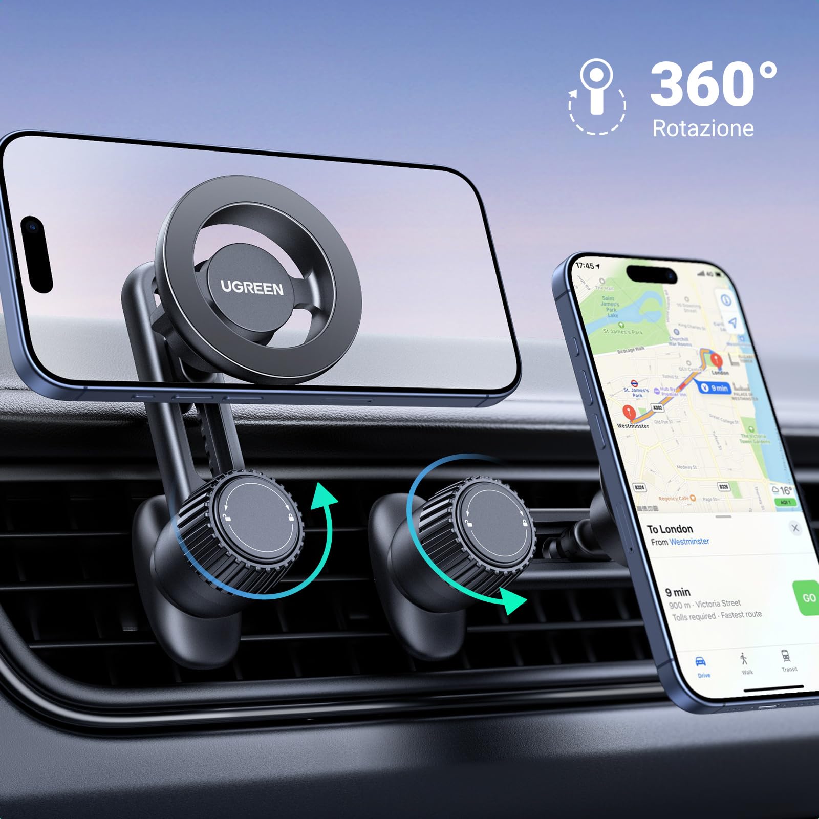 ugreen-supporto-telefono-auto-magnetico-magsafe-altezza-regolabile-braccio-360 image 3