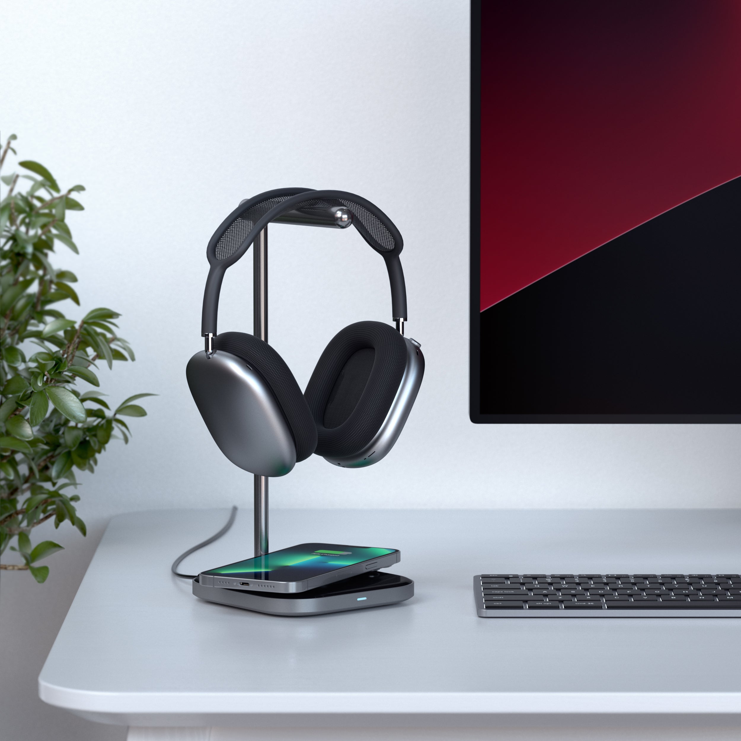 satechi-2-in-1-headphone-stand-con-ricarica-wireless-per-airpods-max-e-iphone image 5