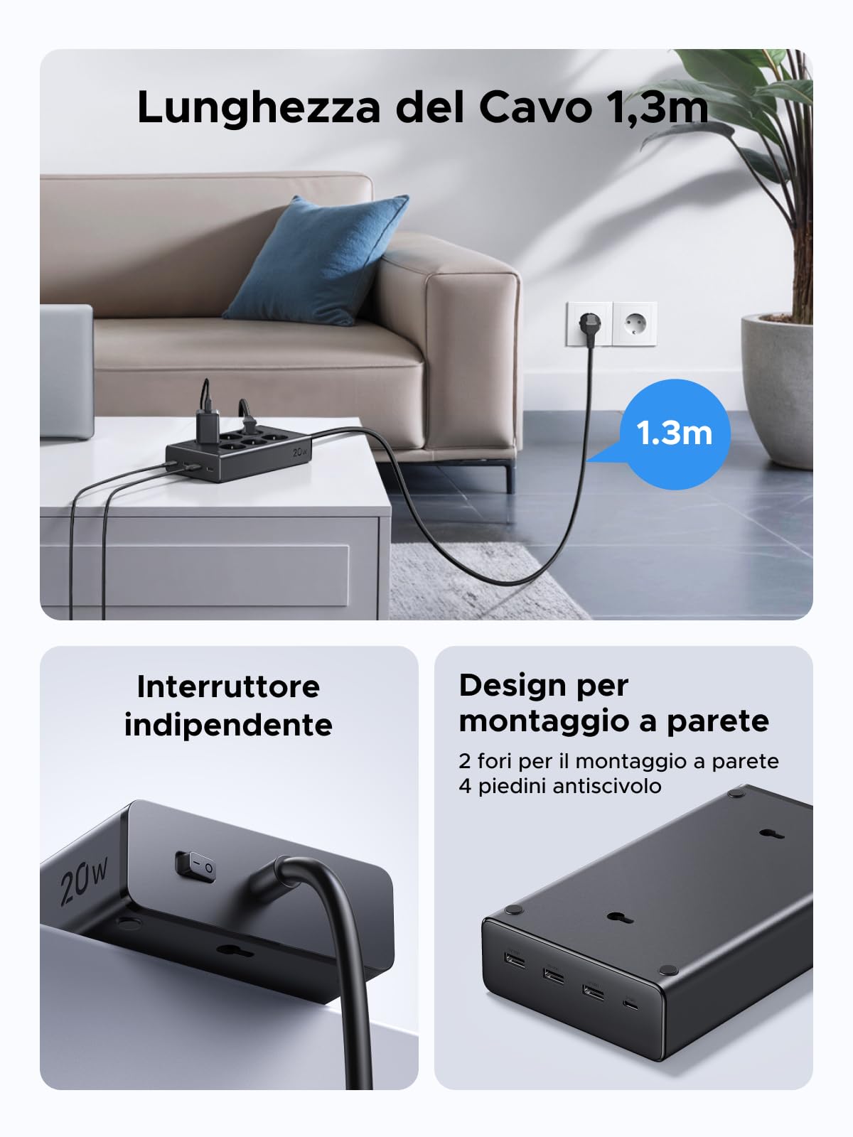 ugreen-ciabatta-multipresa-10-in-1-3680w-6-prese-ac-pd-20w-usb-c image 4