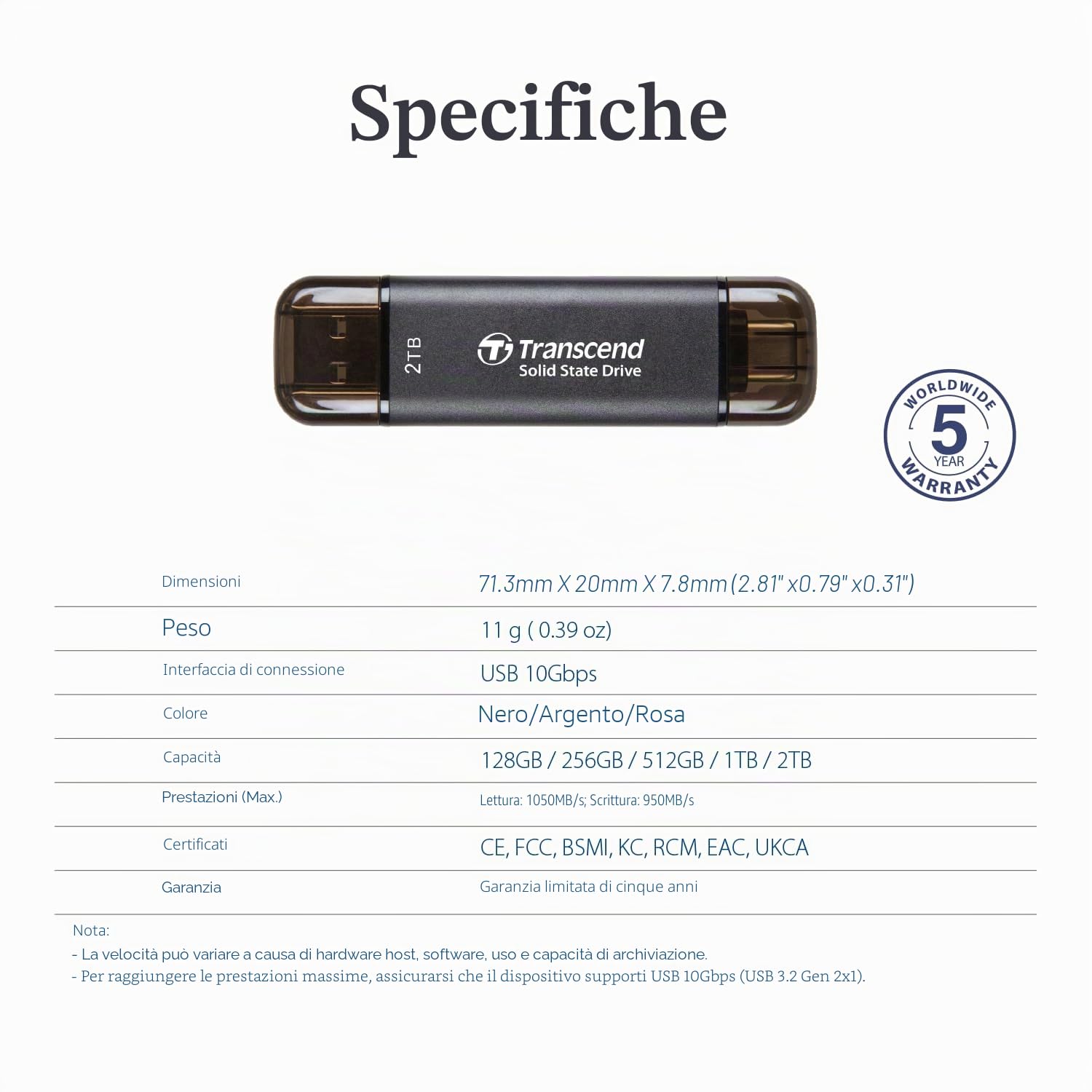 transcend-esd310s-ssd-portatile-512gb-usb-10gbps-type-a-type-c-argento image 8