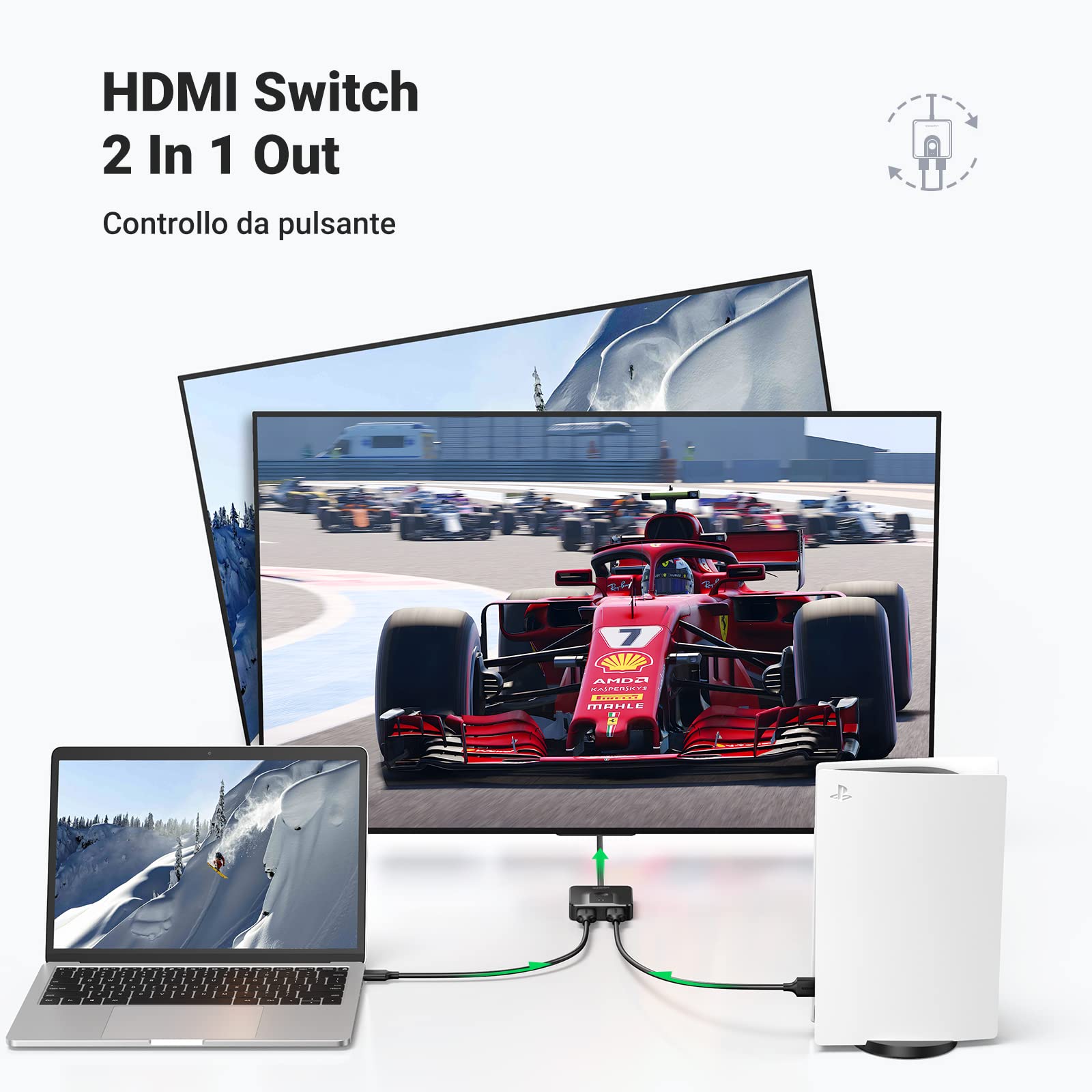 ugreen-switch-hdmi-4k-60hz-bidirezionale-2-in-1-out-1-in-2-out-con-cavo-1m image 2