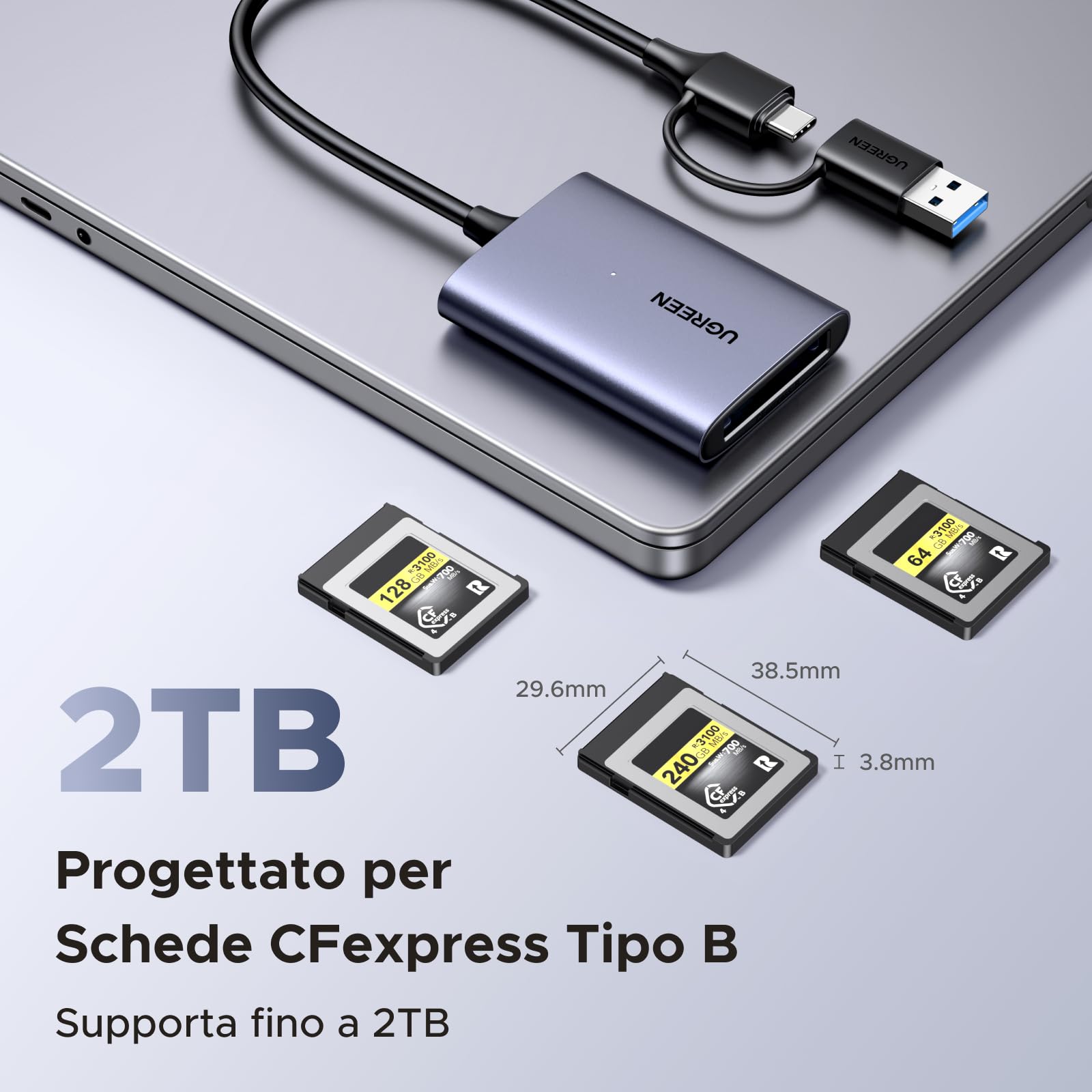 ugreen-lettore-schede-cfexpress-type-b-usb-c-usb-a-3-2-gen2-10gbps image 2