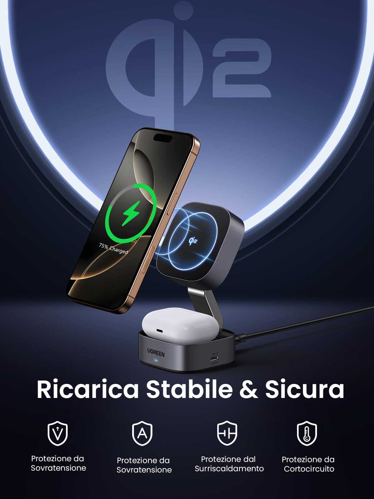ugreen-magflow-2-in-1-stazione-di-ricarica-wireless-magnetica-qi2-15w-pieghevole image 8