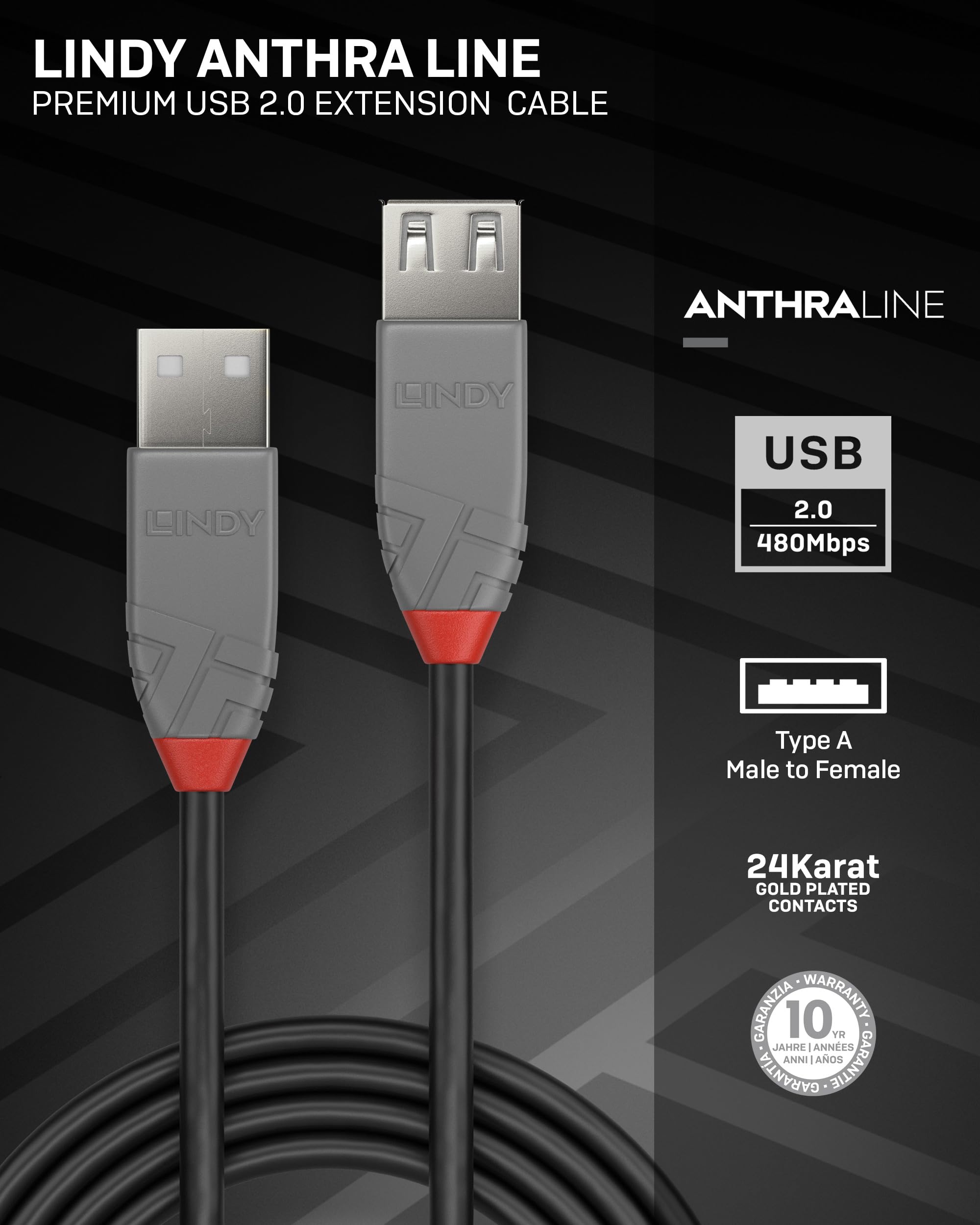 lindy-prolunga-usb-2-0-tipo-a-maschio-femmina-anthra-line-0-2m image 2