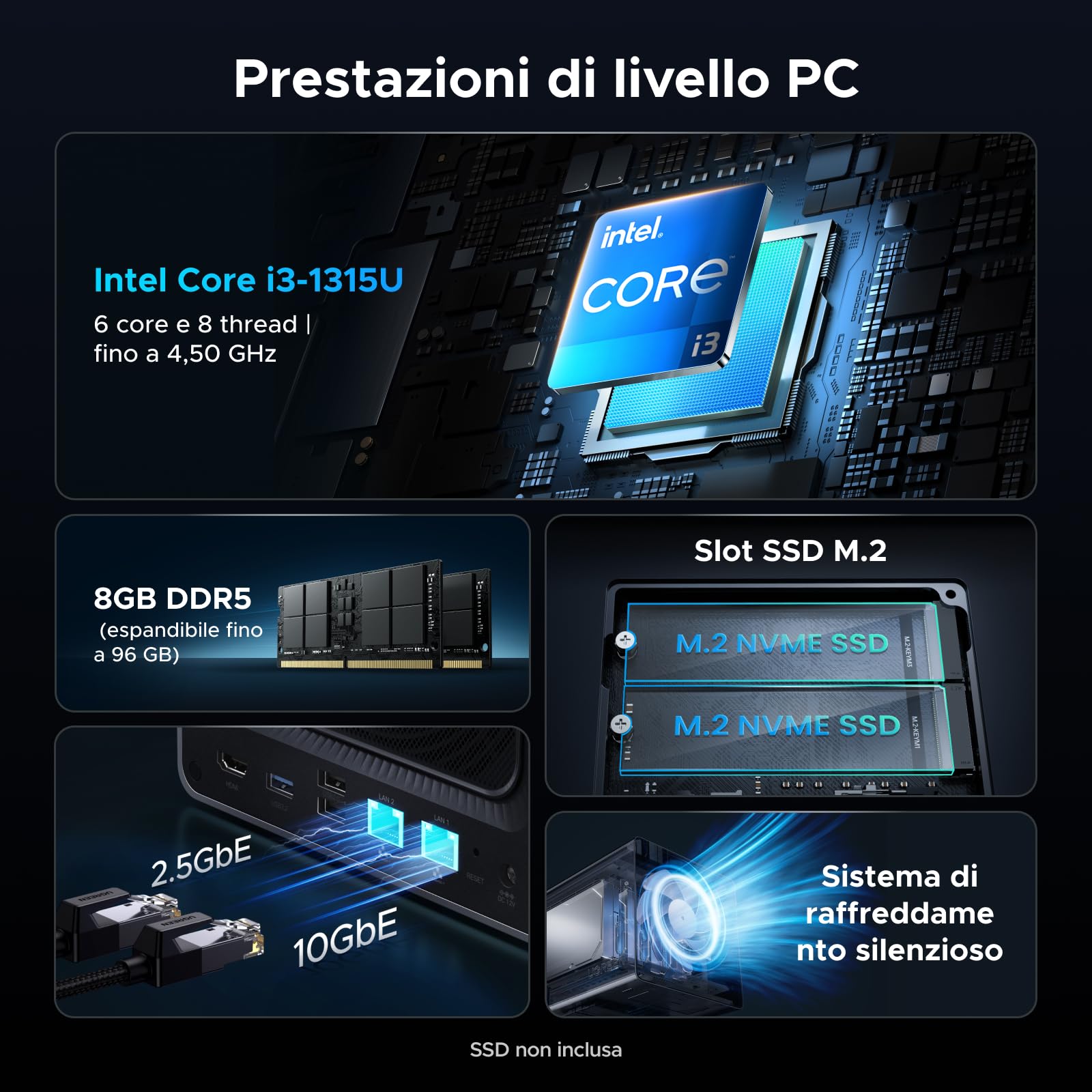 ugreen-nasync-dxp4800-pro-nas-4-vani-intel-core-i3-1315u-10gbe-senza-hdd image 2