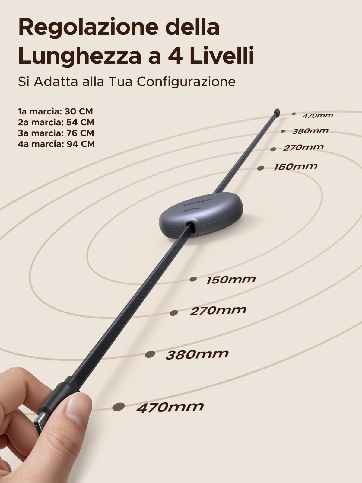 ugreen-nexode-cavo-usb-c-retrattile-100w-pd-ricarica-rapida-grigio image 4