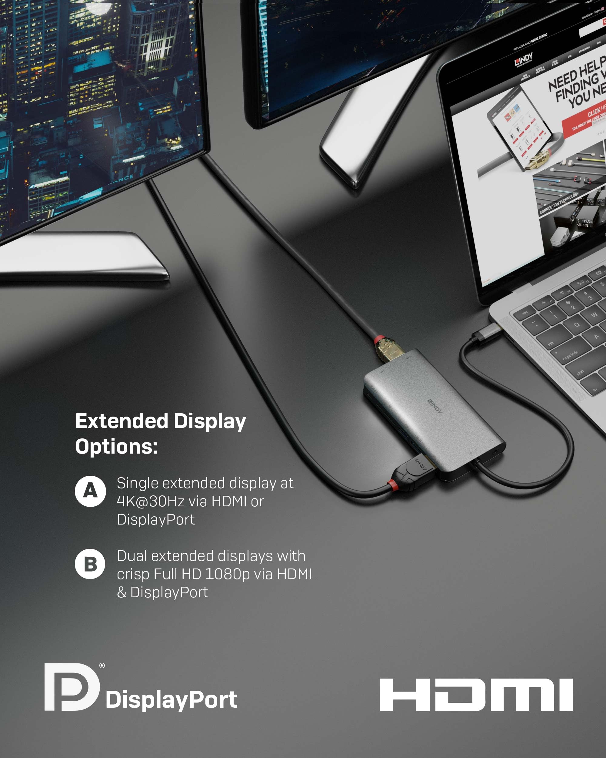 lindy-dst-mini-xt-mini-dock-usb-c-4k-con-hdmi-displayport-ethernet image 3