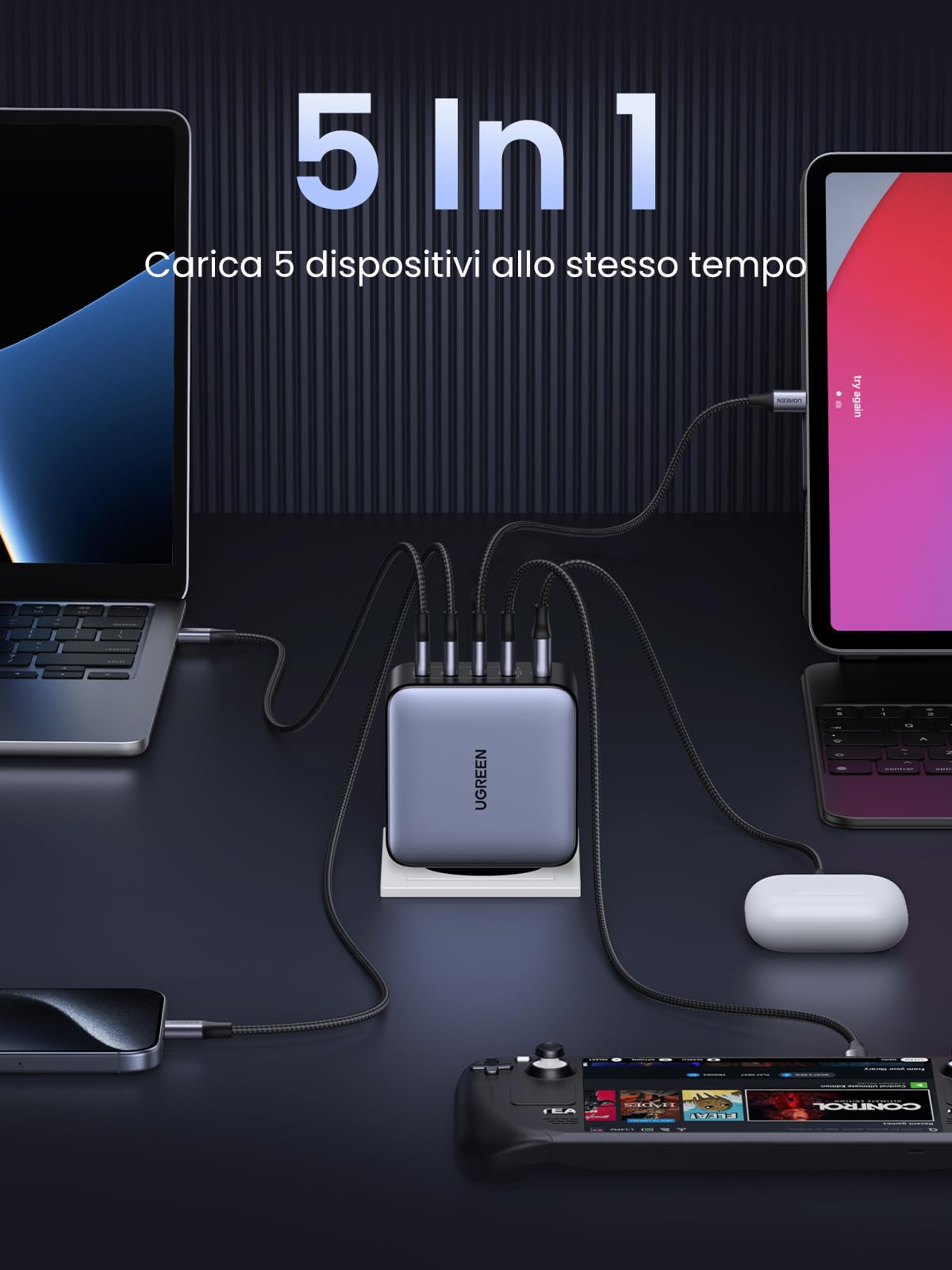 ugreen-nexode-100w-caricatore-usb-c-gan-5-porte-4-usb-c-usb-a image 2