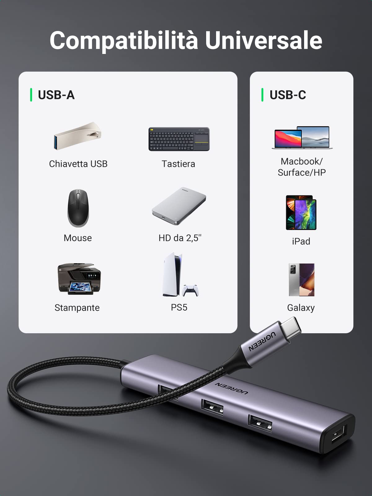 ugreen-hub-usb-c-a-4-porte-usb-3-0-otg-ultra-sottile image 6