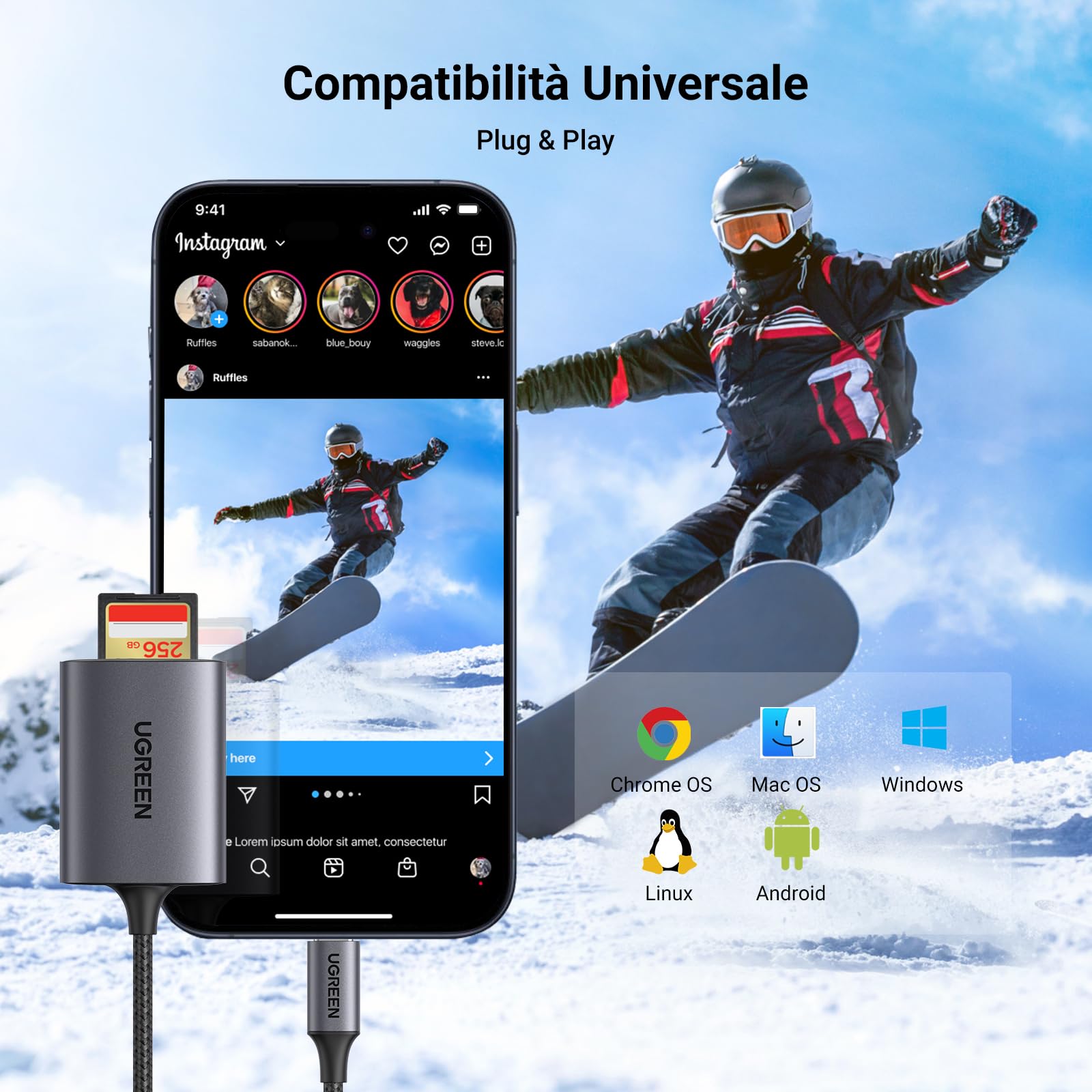 ugreen-lettore-di-schede-sd-usb-c-in-alluminio-sd-3-0-170mb-s-doppio-slot-sd-tf image 4