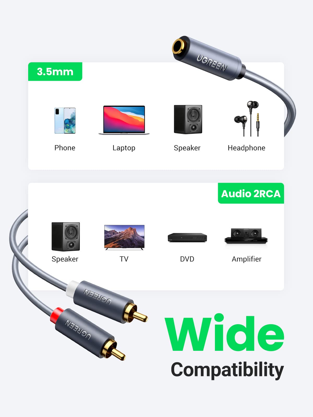ugreen-cavo-adattatore-jack-femmina-3-5mm-a-2-rca-maschio-stereo image 3