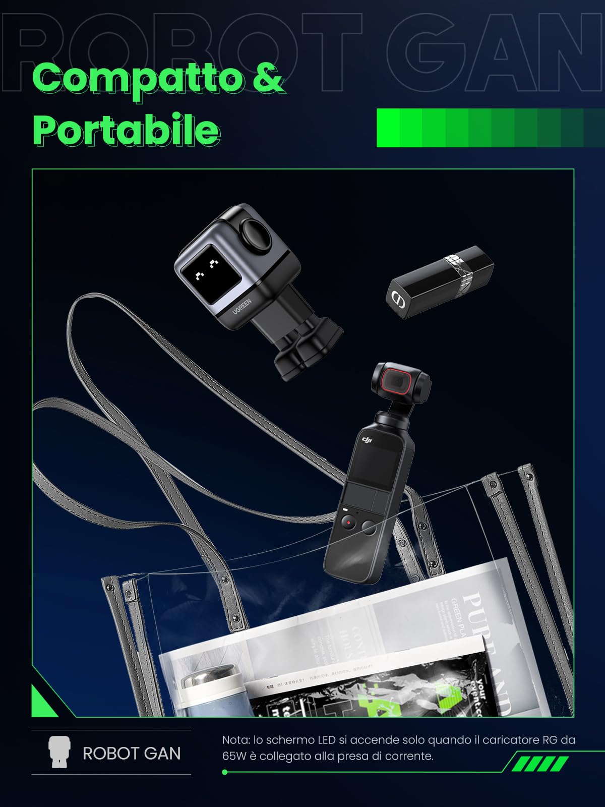 ugreen-uno-robot-caricatore-usb-c-gan-65w-3-porte-con-display-led image 5