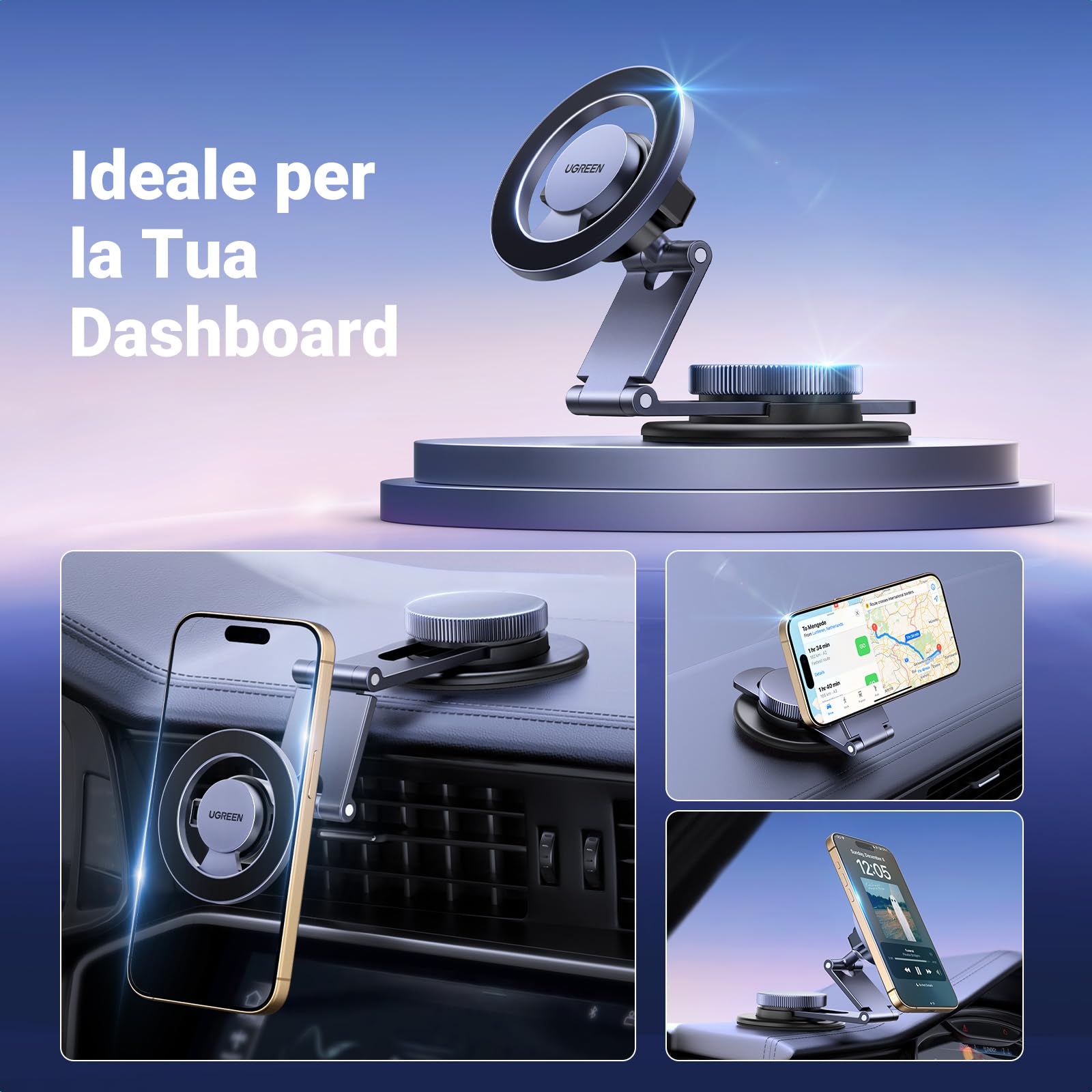 ugreen-supporto-telefono-auto-magnetico-magsafe-da-cruscotto-retrattile-360-allu image 3