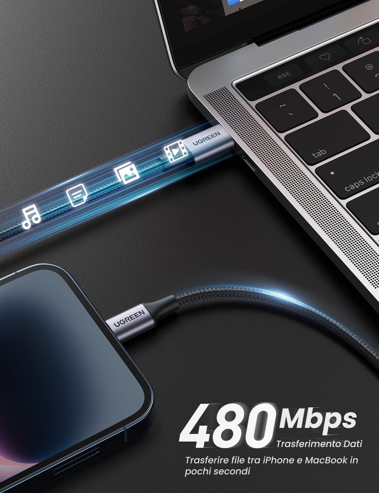 ugreen-cavo-usb-c-a-lightning-mfi-1m-ricarica-rapida-pd-18w-in-nylon image 4