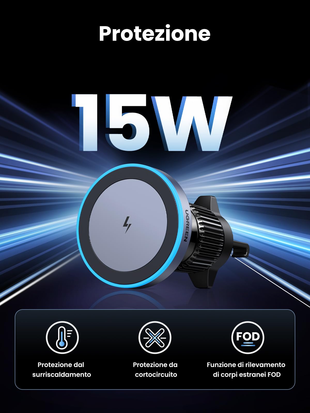 ugreen-supporto-auto-magnetico-2in1-con-ricarica-wireless-15w image 2