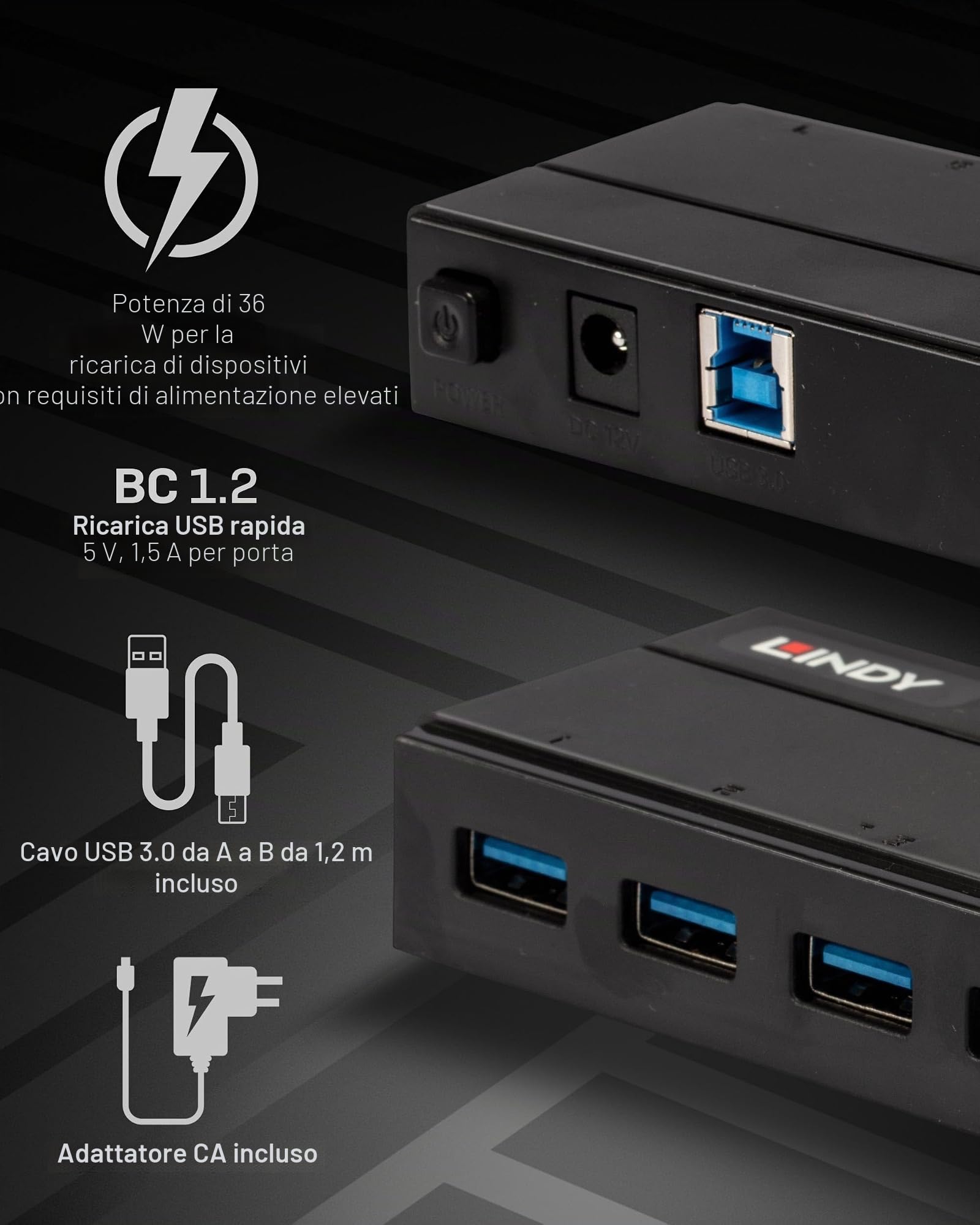 lindy-43228-hub-usb-3-0-7-porte-con-ricarica-bc-1-2 image 3