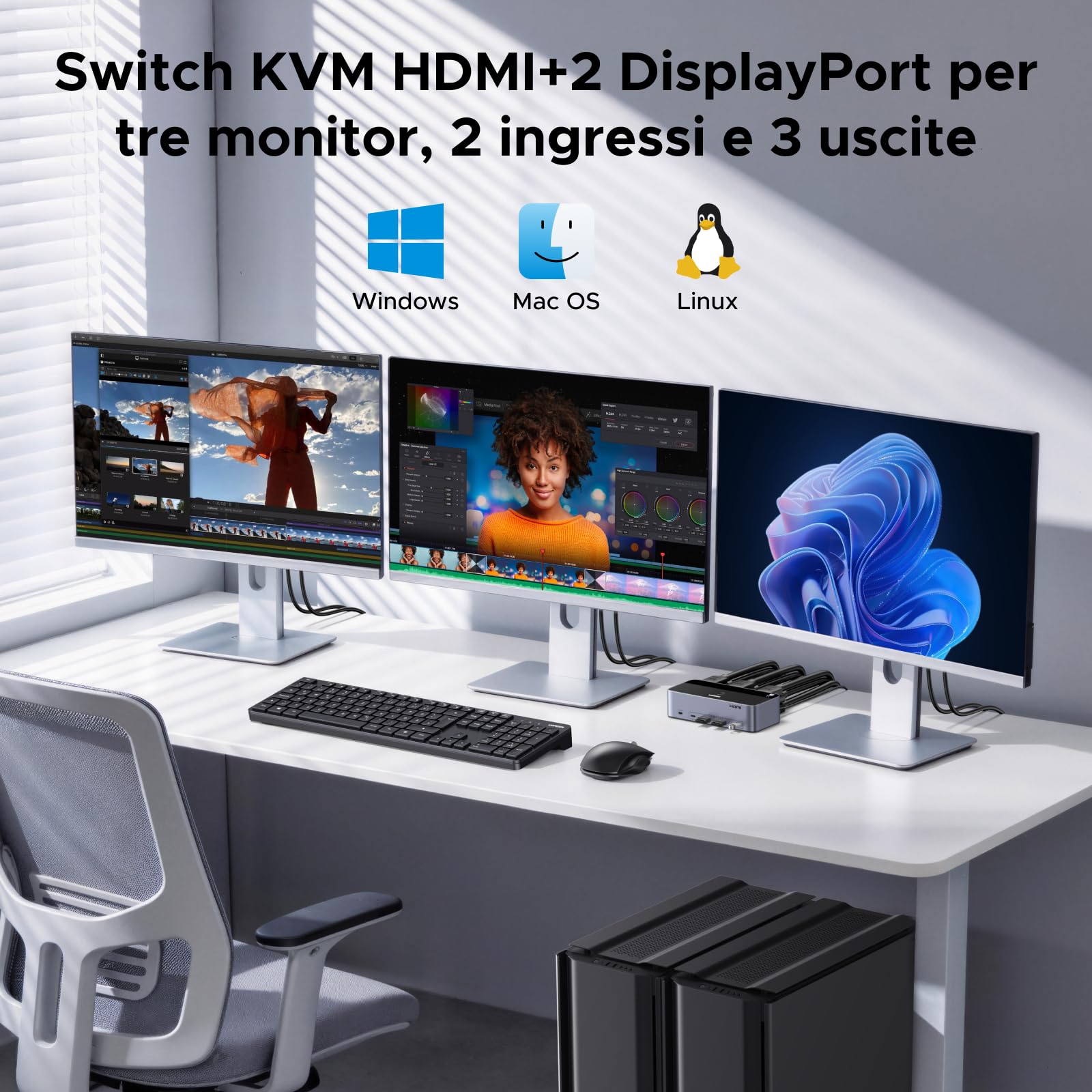 ugreen-switch-kvm-hdmi-dp-2-pc-x-3-monitor-8k-60hz-con-3x-usb-a-1x-usb-c-5gbps image 2